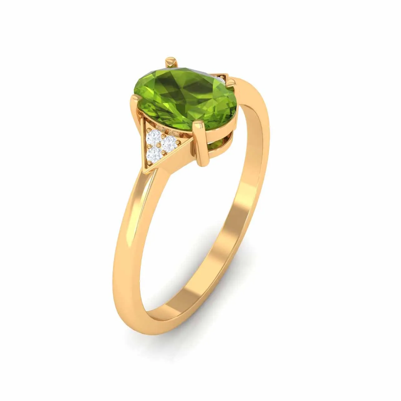 Oval Peridot Solitaire Ring with Diamond Accent