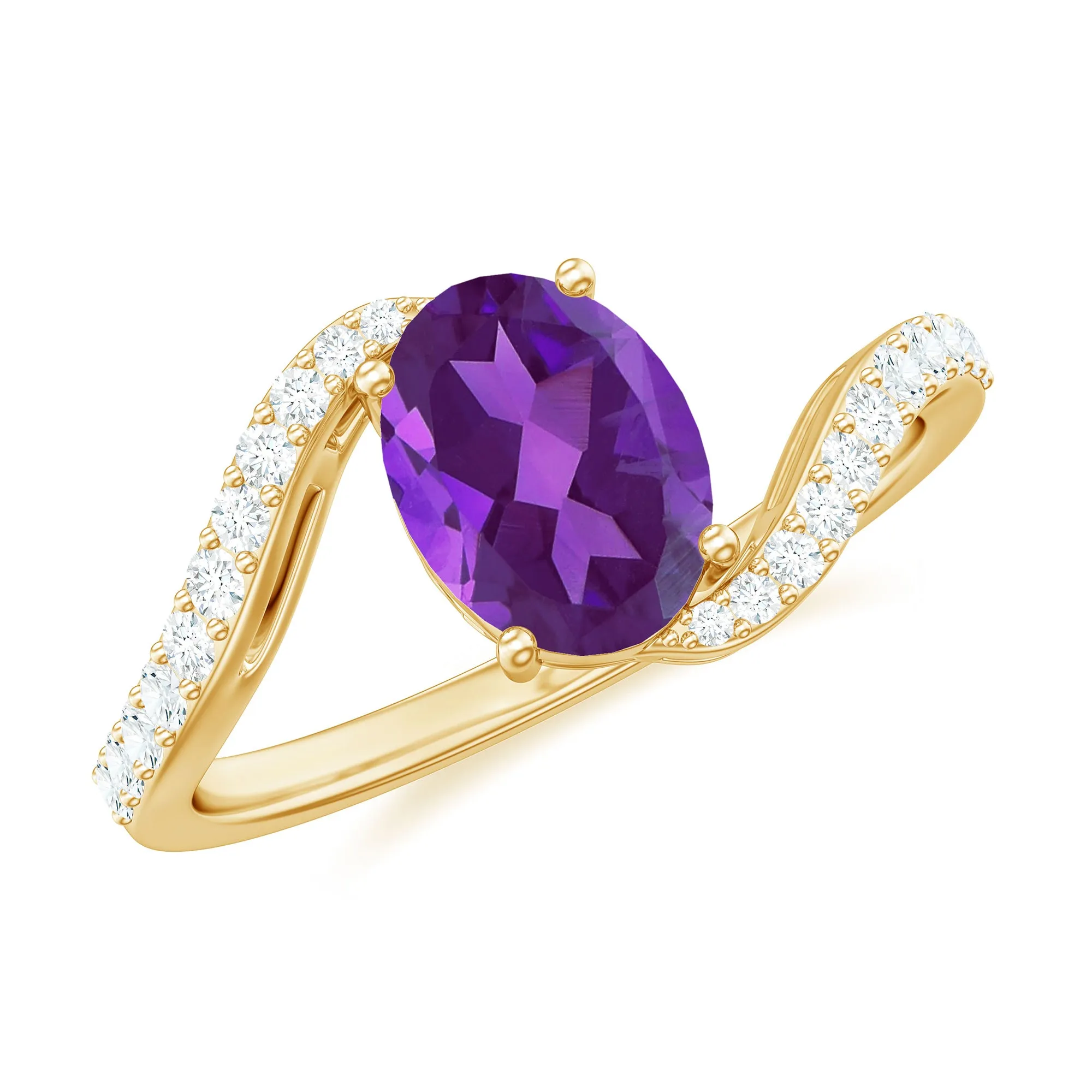 Oval Solitaire Amethyst Engagement Ring with Diamond