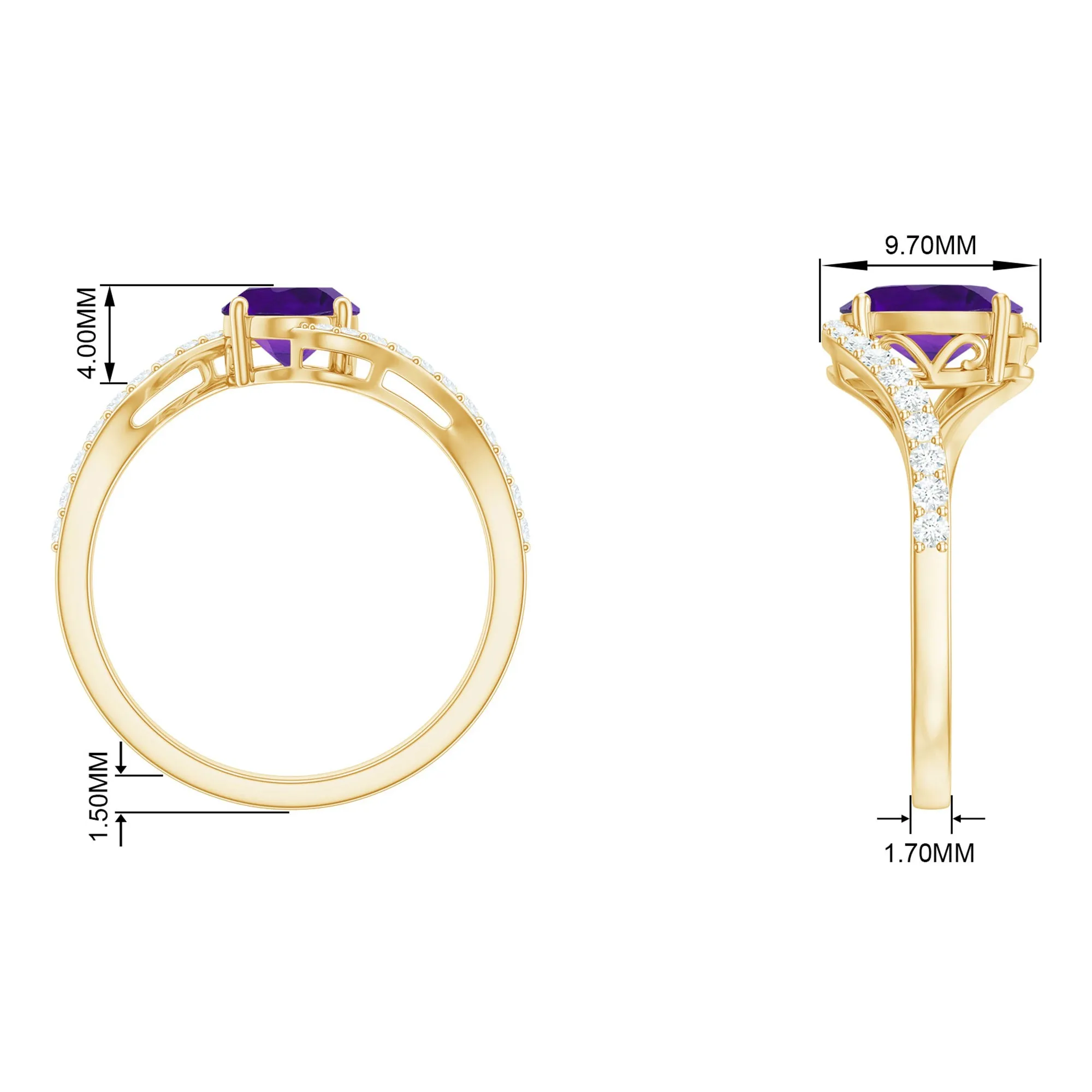 Oval Solitaire Amethyst Engagement Ring with Diamond