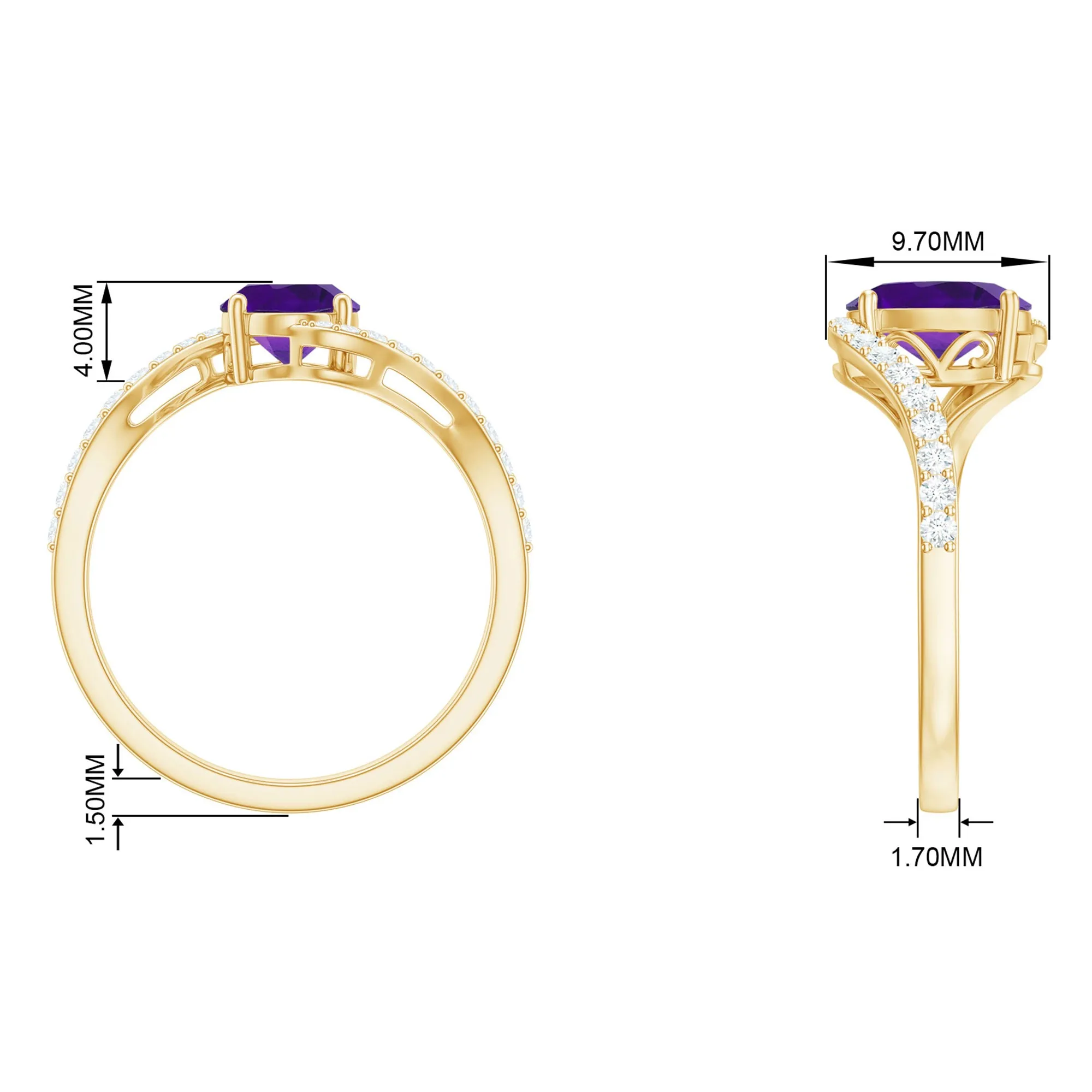Oval Solitaire Amethyst Engagement Ring with Diamond