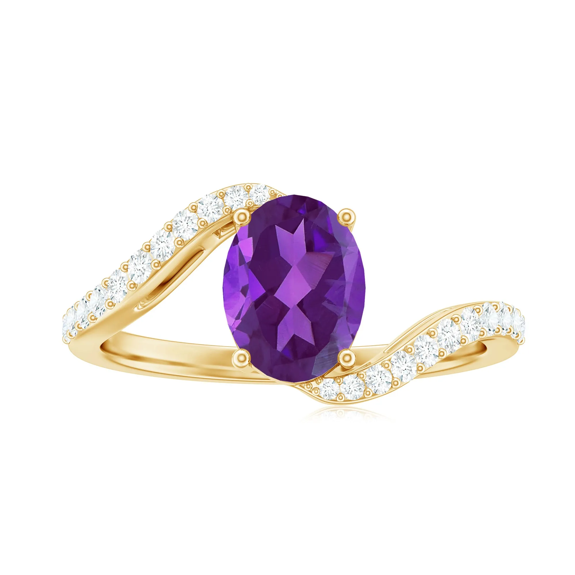 Oval Solitaire Amethyst Engagement Ring with Diamond
