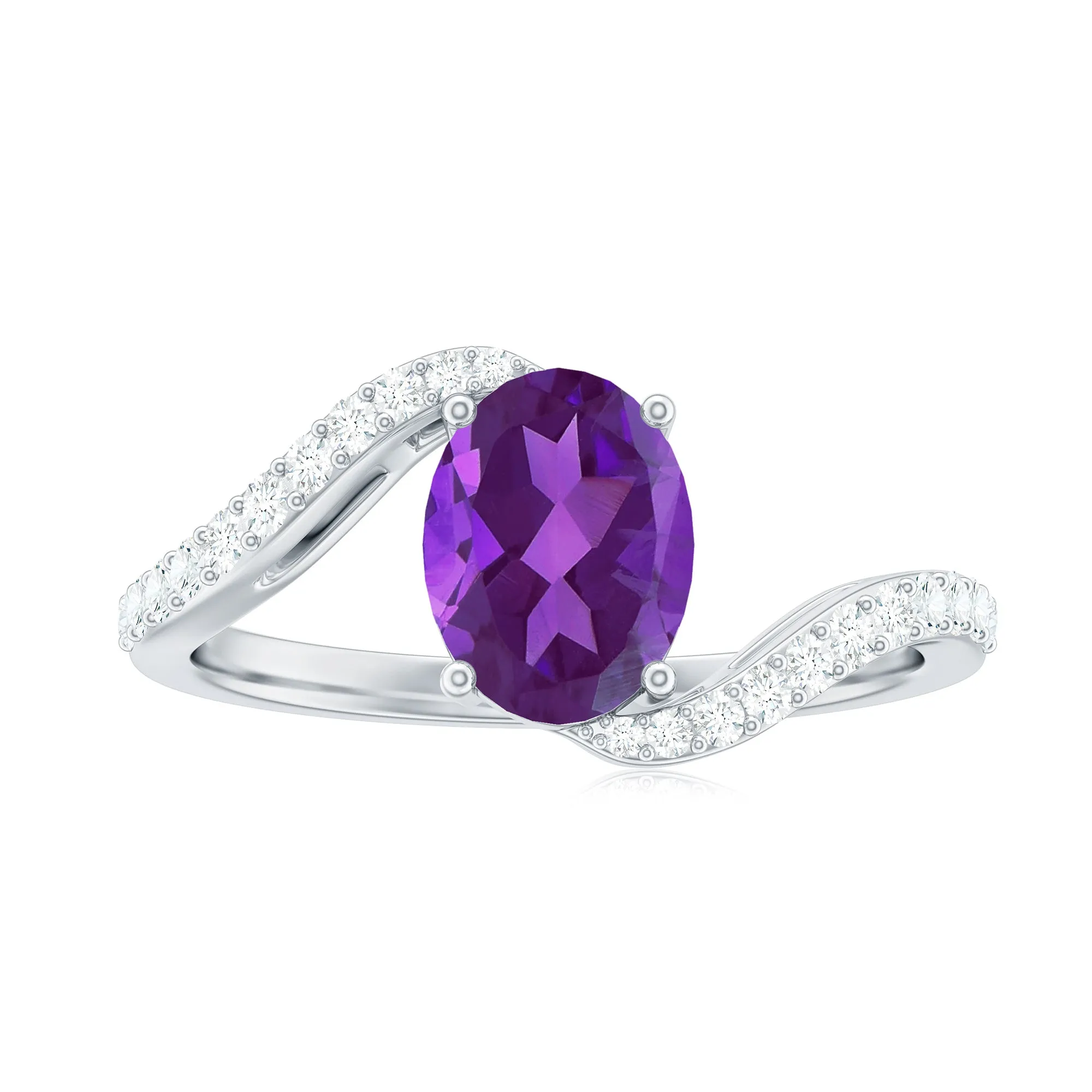Oval Solitaire Amethyst Engagement Ring with Diamond