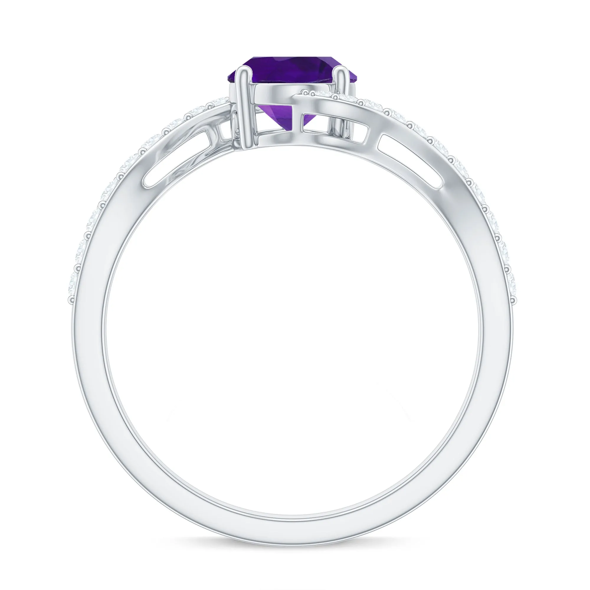 Oval Solitaire Amethyst Engagement Ring with Diamond