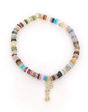 Pave Diamond Love Script Charm on Multi Opal Bracelet