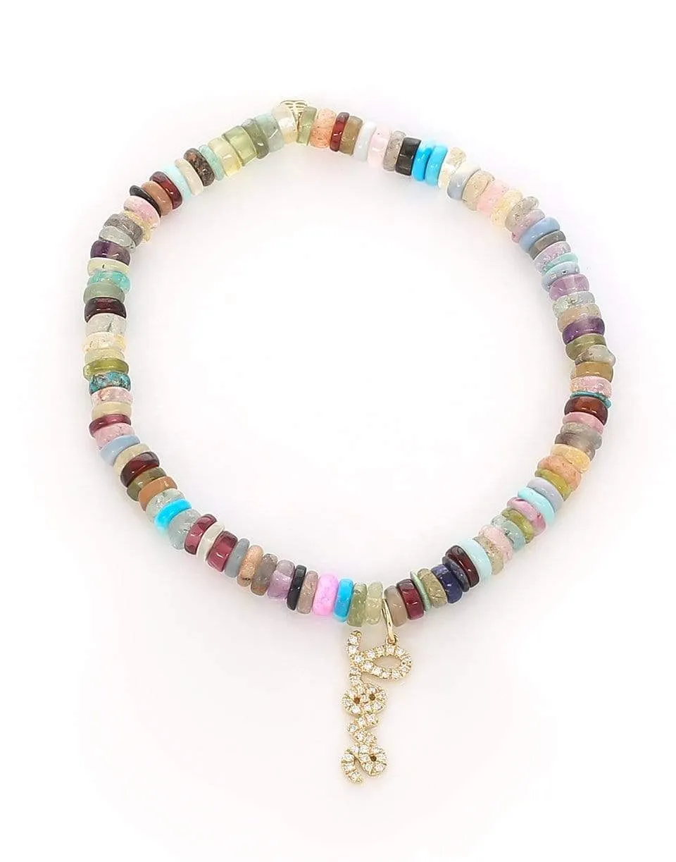 Pave Diamond Love Script Charm on Multi Opal Bracelet