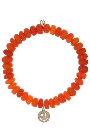 Pave Happy Face Orange Opal Bead Bracelet