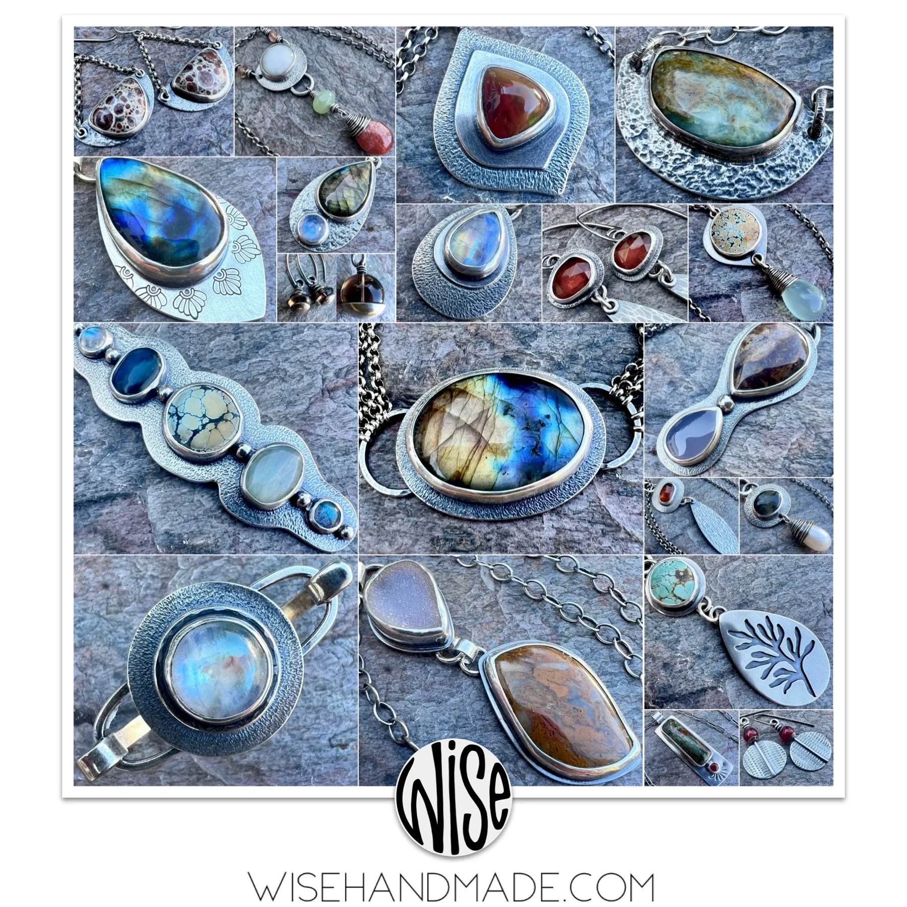 Peruvian Opal and Sunstone Sterling Silver Necklace - Handmade Pendant on Sterling Silver Chain
