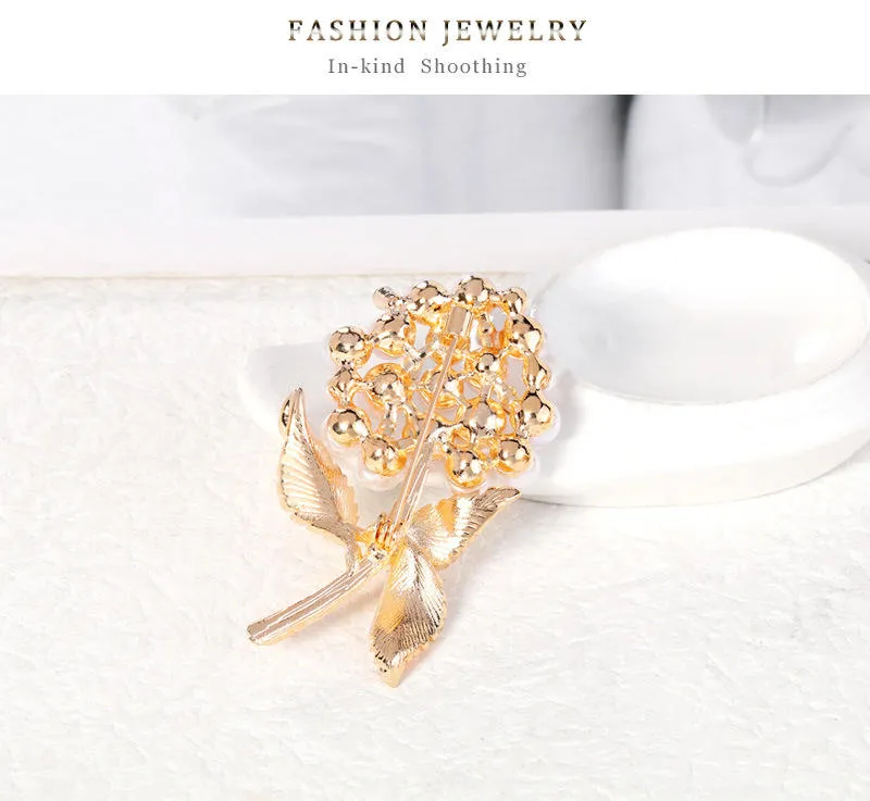 Popular Latest Fashion Lapel Flower Pin Rhinestone Pearl Brooch Crystal Custom Brooches Women Girl