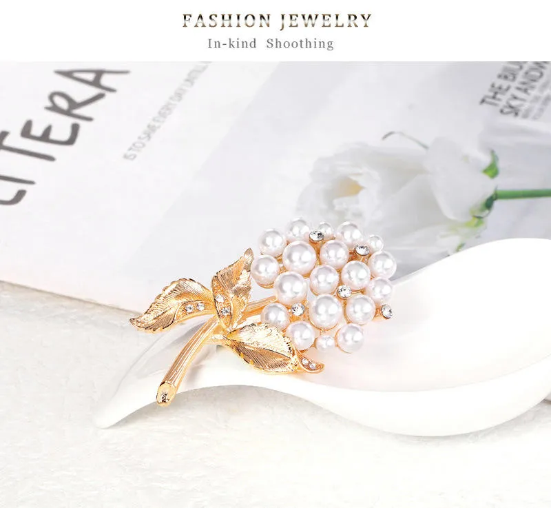 Popular Latest Fashion Lapel Flower Pin Rhinestone Pearl Brooch Crystal Custom Brooches Women Girl