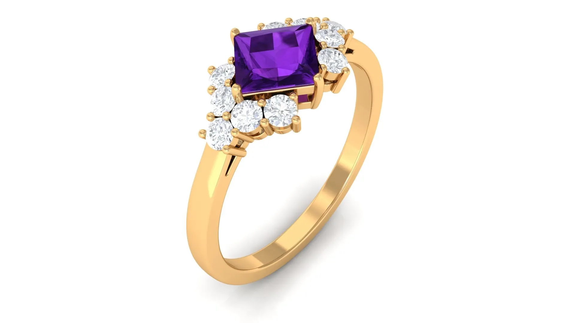 Princess Cut Amethyst Designer Engagement Ring with Diamond