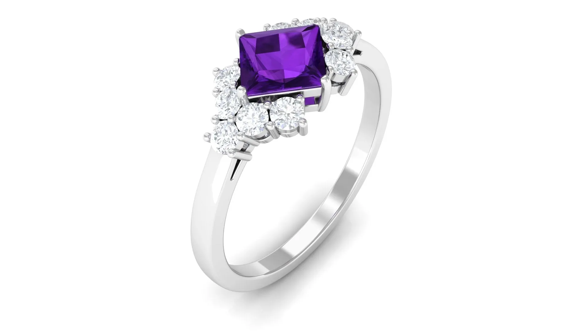 Princess Cut Amethyst Designer Engagement Ring with Diamond