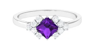 Princess Cut Amethyst Designer Engagement Ring with Diamond