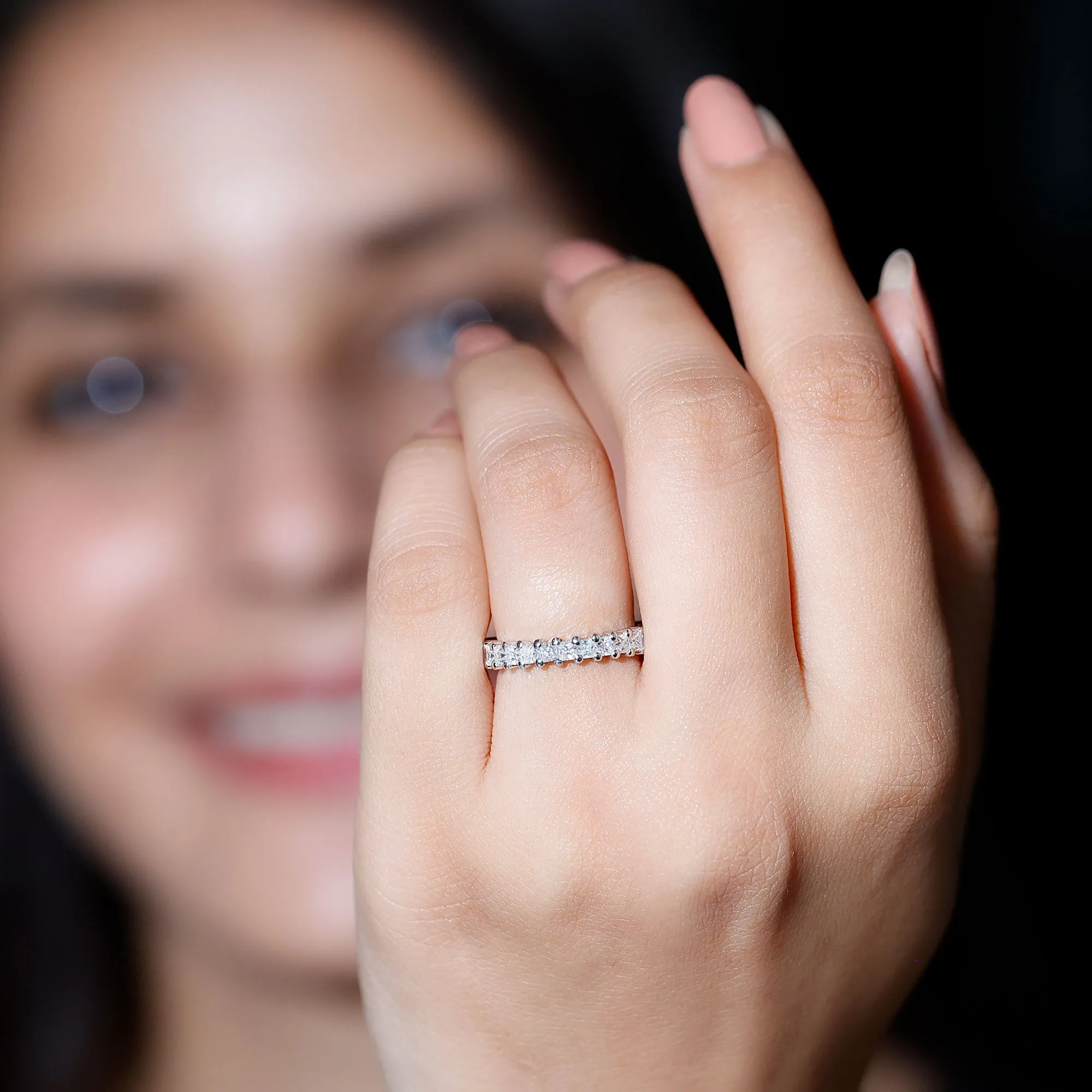 Princess Cut Moissanite Stackable Eternity Band Ring in Gold