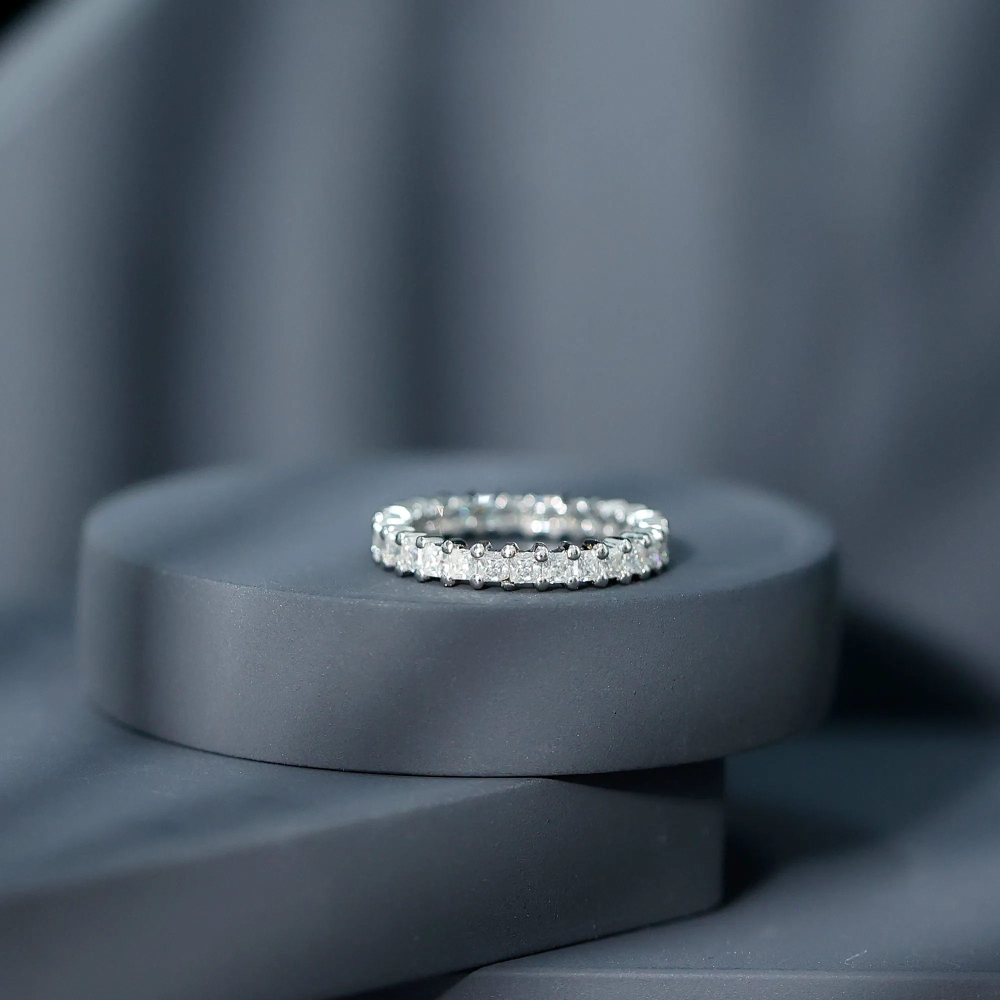 Princess Cut Moissanite Stackable Eternity Band Ring in Gold