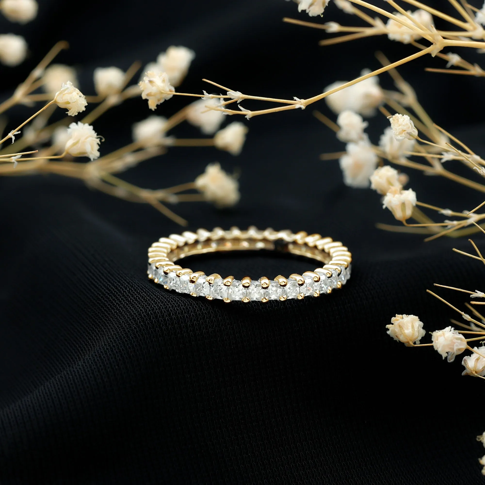 Princess Cut Moissanite Stackable Eternity Band Ring in Gold