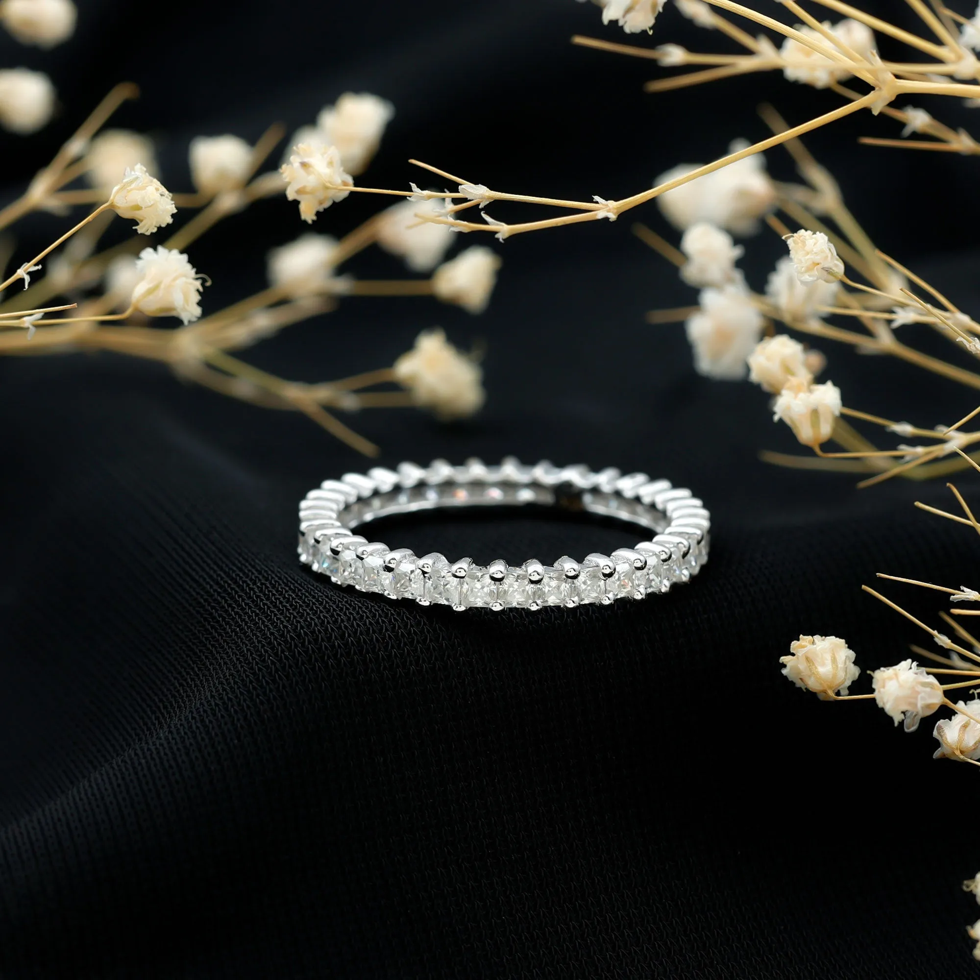 Princess Cut Moissanite Stackable Eternity Band Ring in Gold