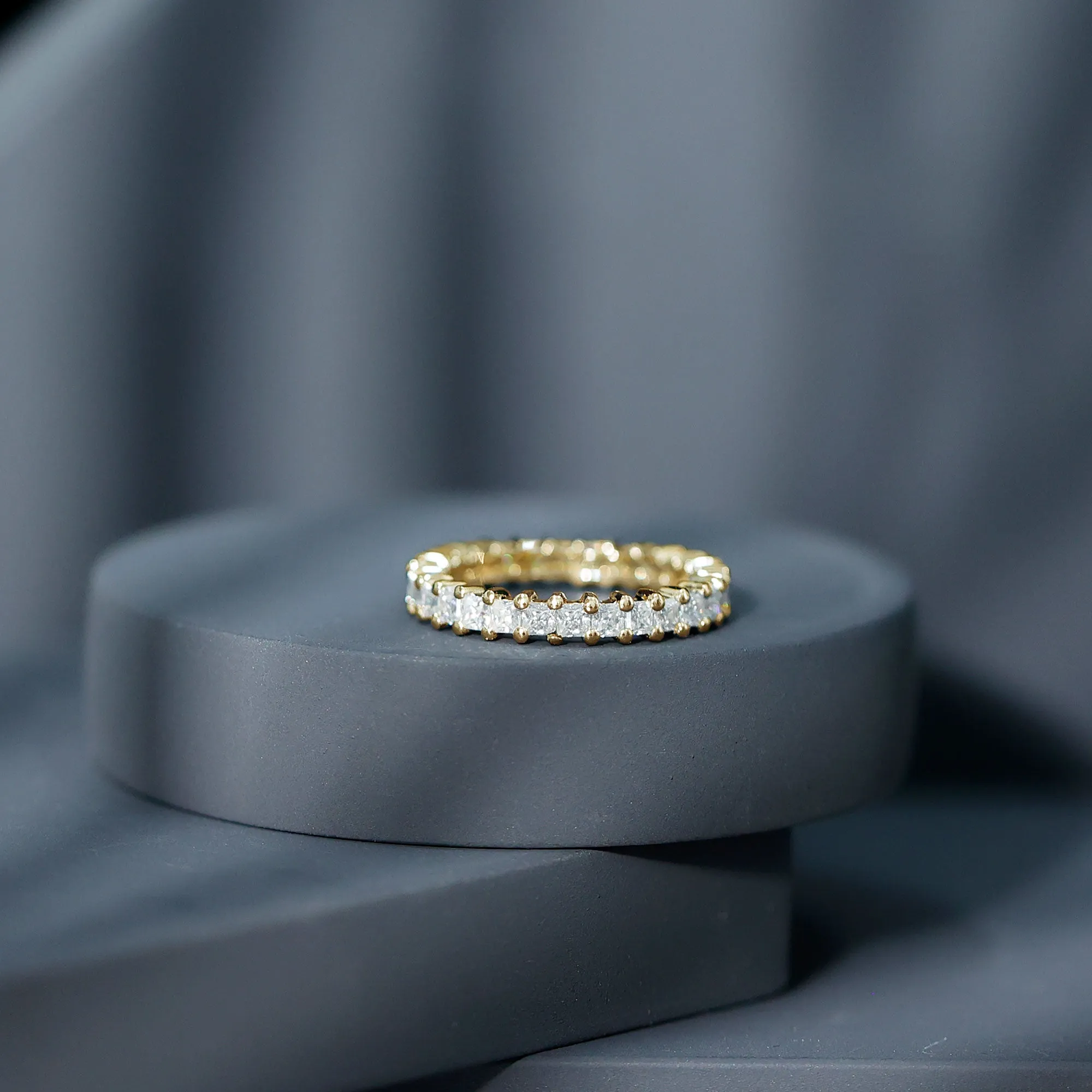 Princess Cut Moissanite Stackable Eternity Band Ring in Gold