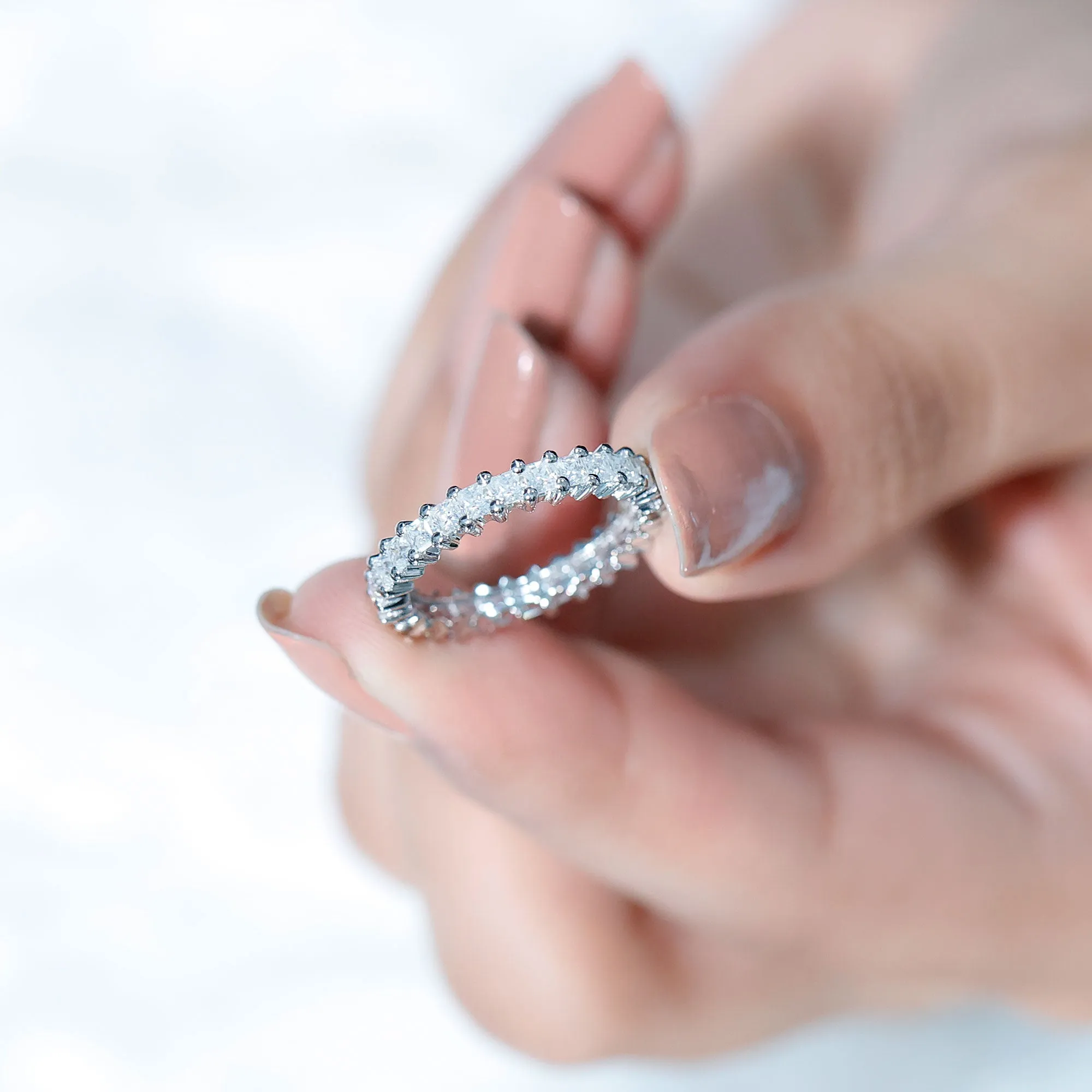 Princess Cut Moissanite Stackable Eternity Band Ring in Gold