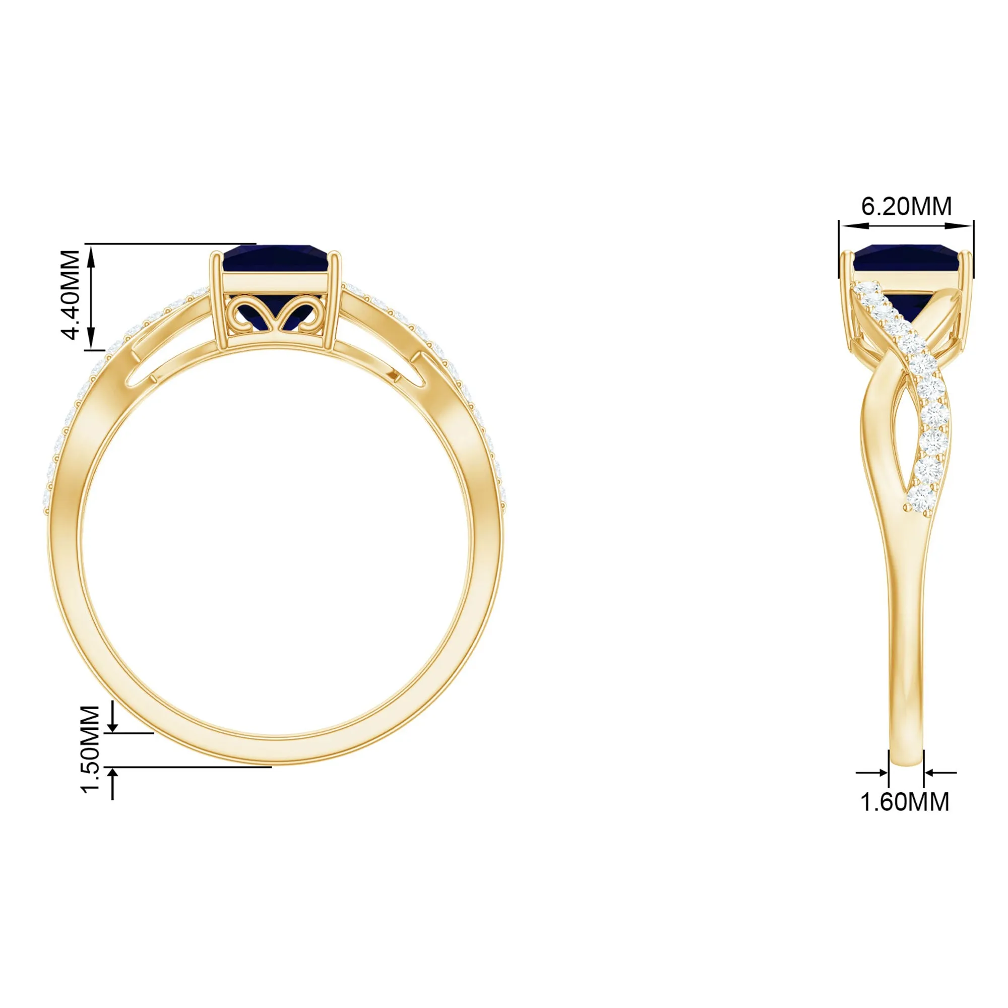 Princess Cut Solitaire Lab-Created Blue Sapphire and Diamond Ring