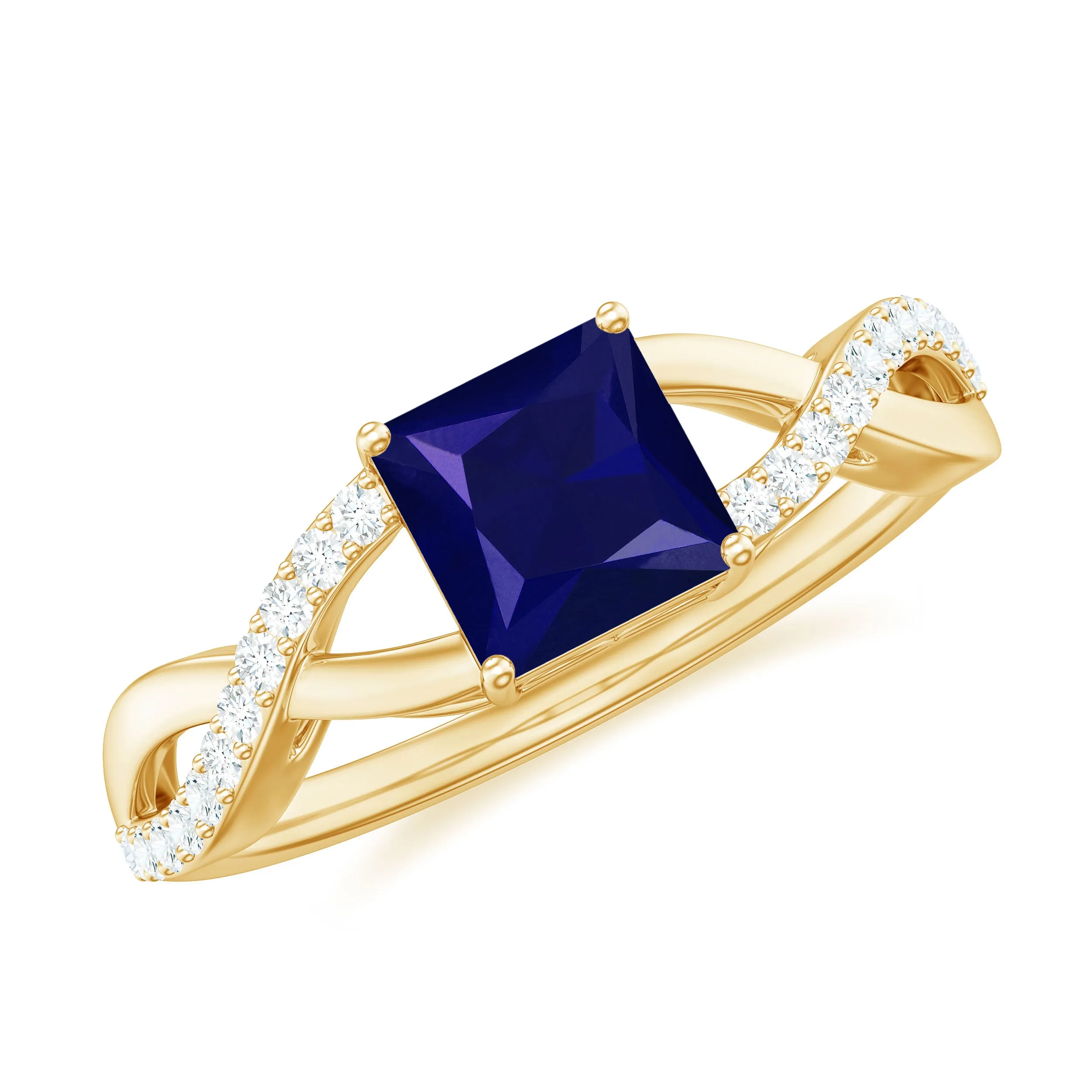 Princess Cut Solitaire Lab-Created Blue Sapphire and Diamond Ring