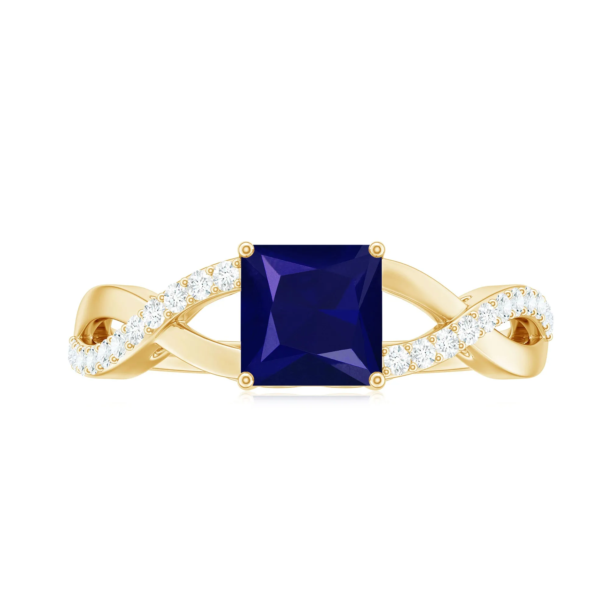 Princess Cut Solitaire Lab-Created Blue Sapphire and Diamond Ring
