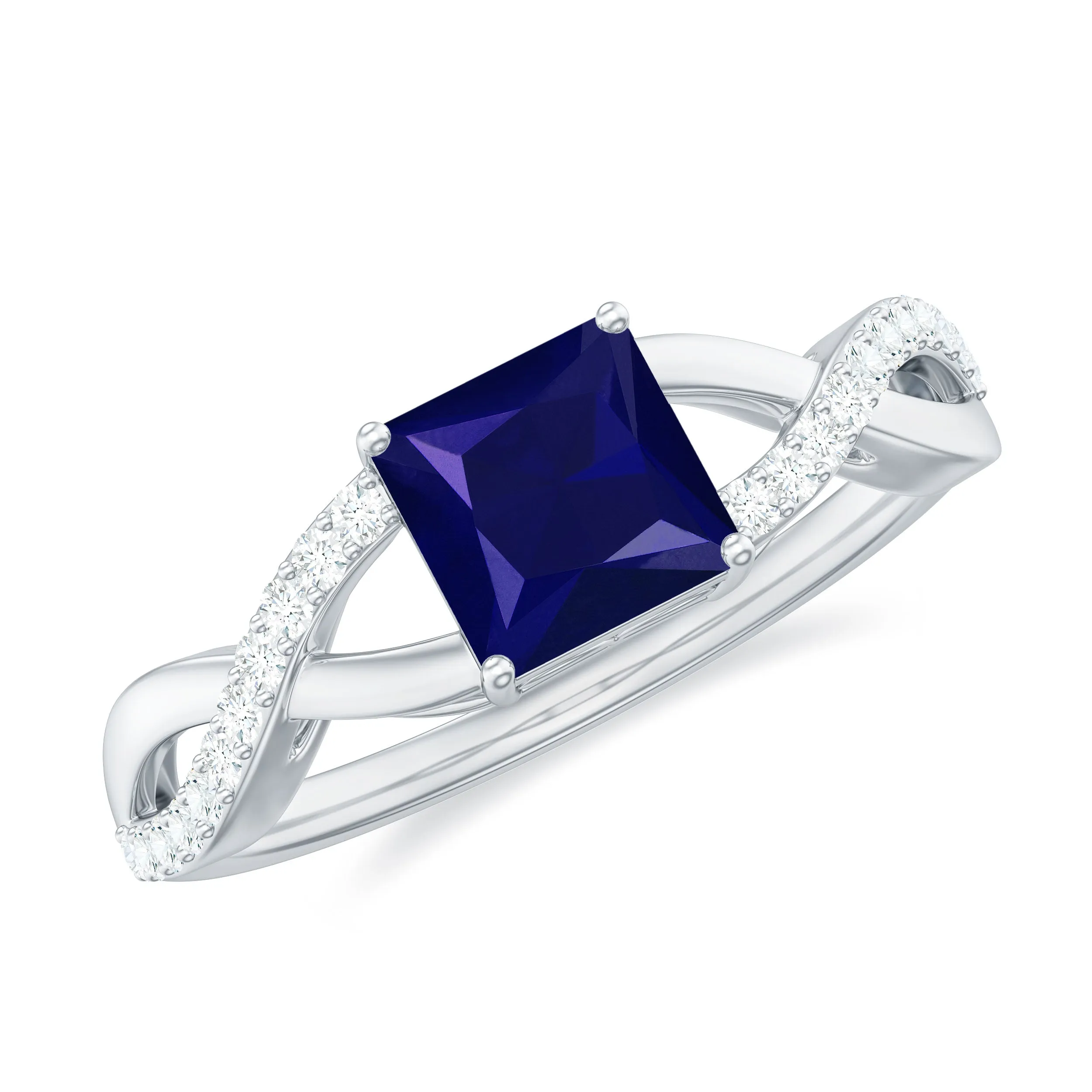 Princess Cut Solitaire Lab-Created Blue Sapphire and Diamond Ring