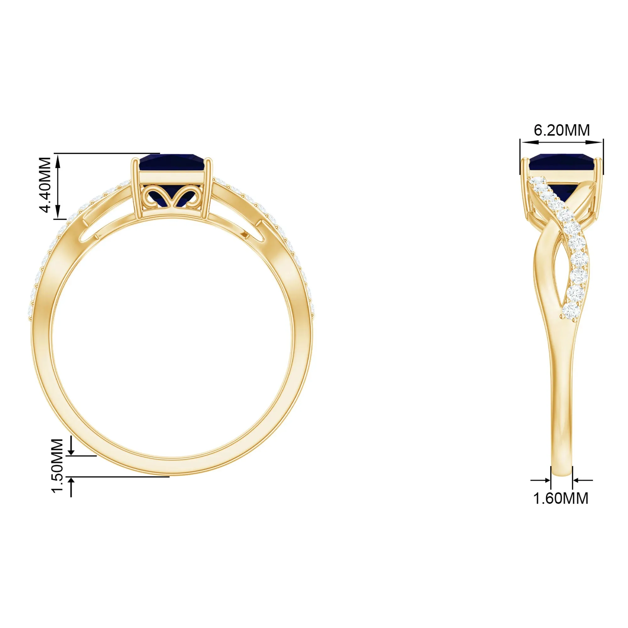 Princess Cut Solitaire Lab-Created Blue Sapphire and Diamond Ring