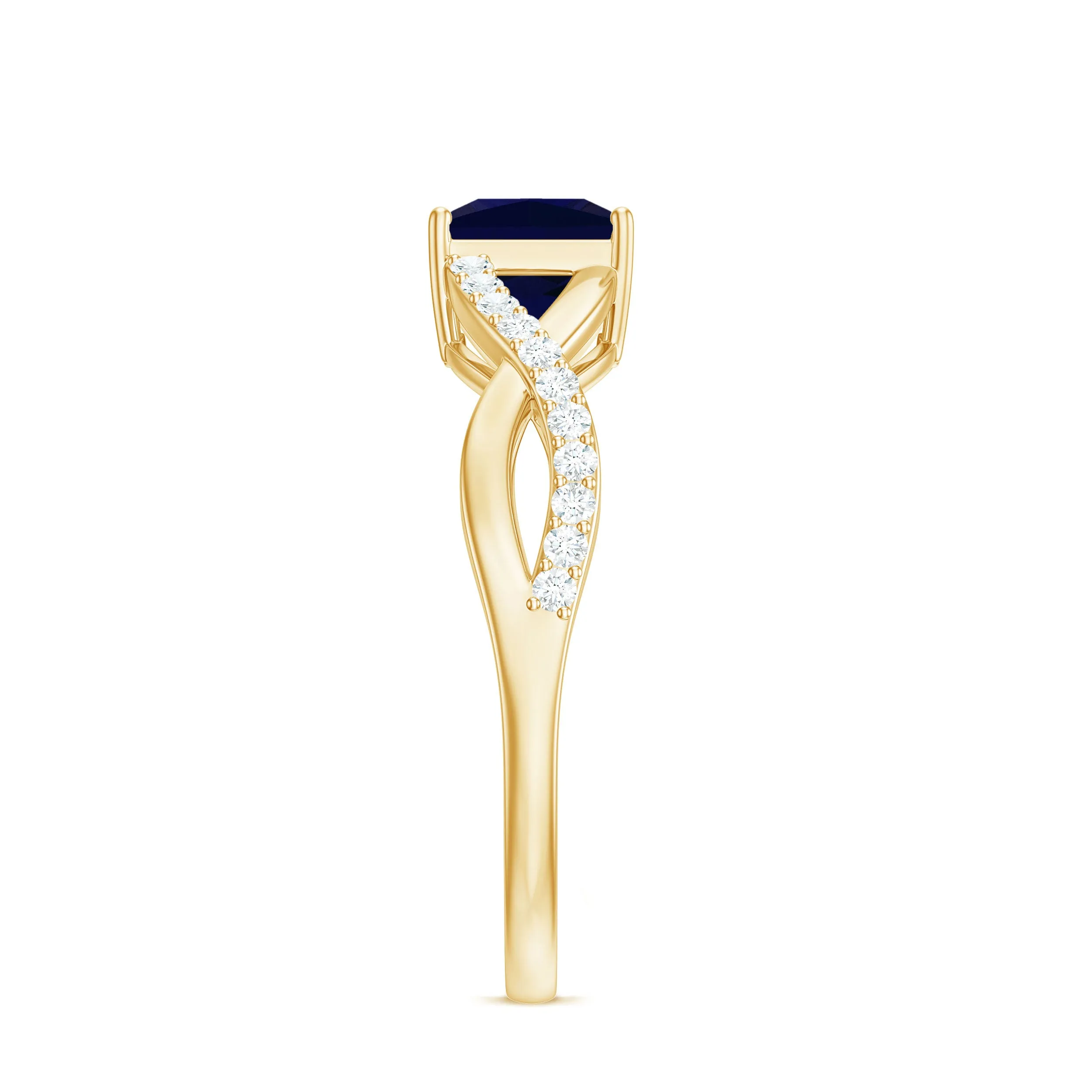 Princess Cut Solitaire Lab-Created Blue Sapphire and Diamond Ring