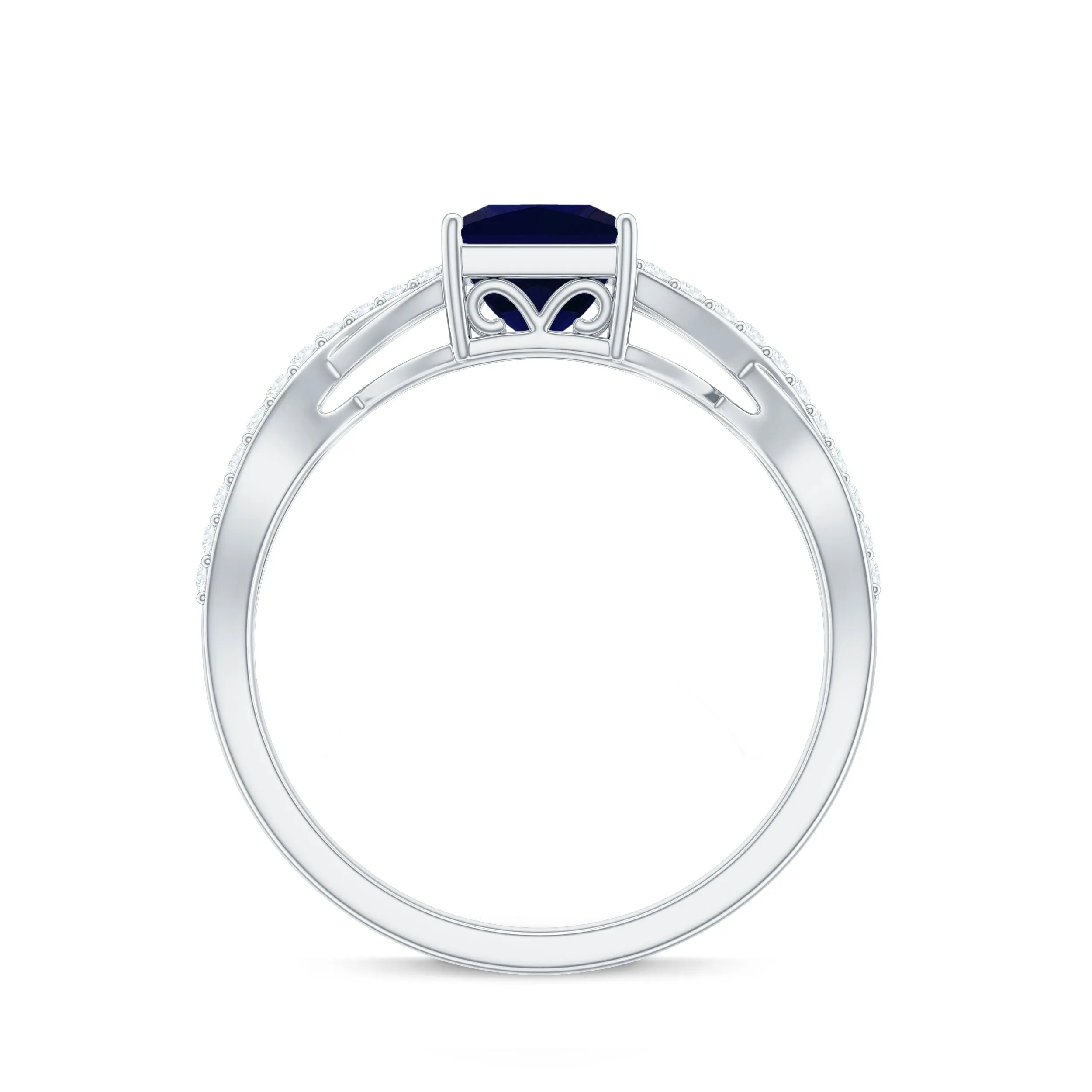 Princess Cut Solitaire Lab-Created Blue Sapphire and Diamond Ring