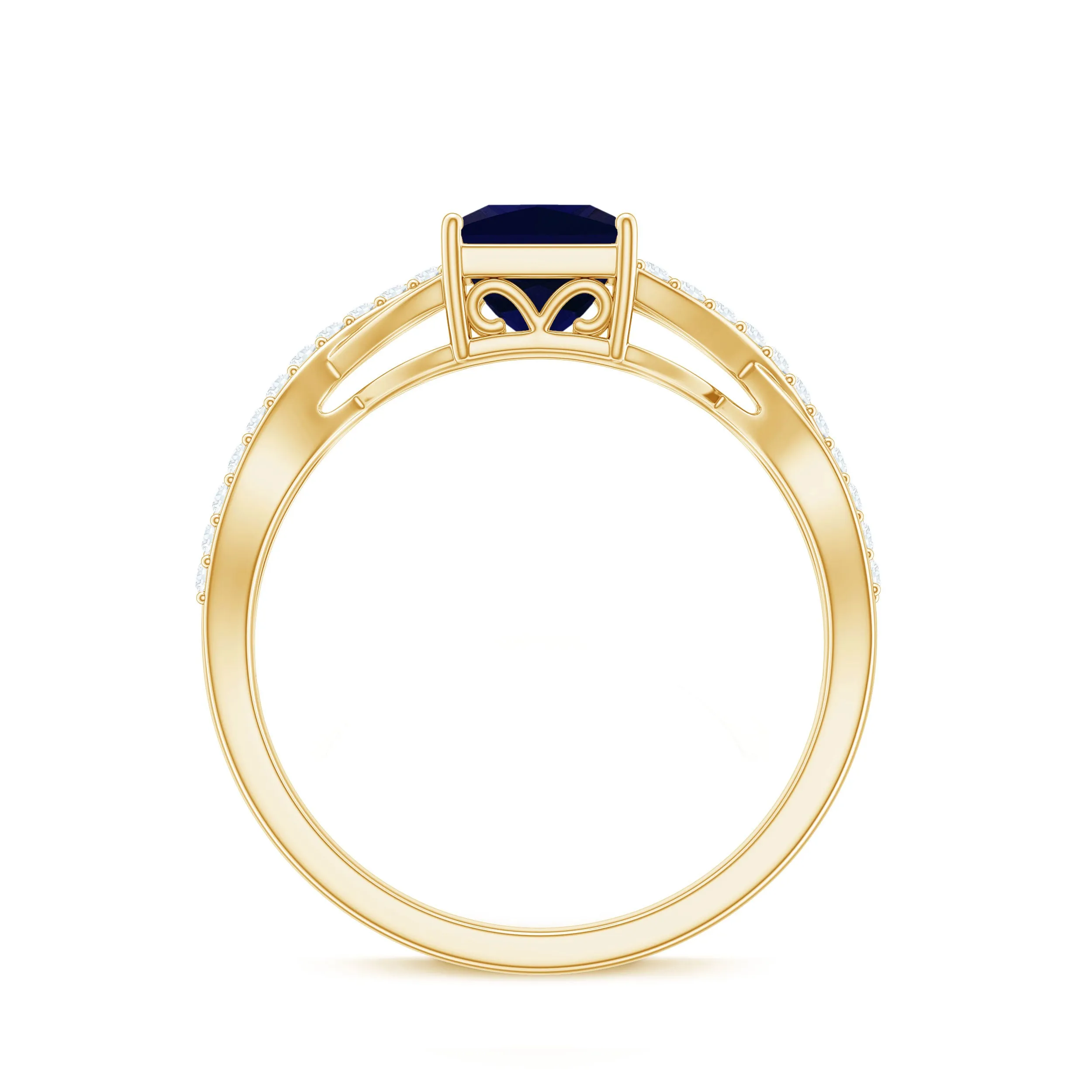 Princess Cut Solitaire Lab-Created Blue Sapphire and Diamond Ring