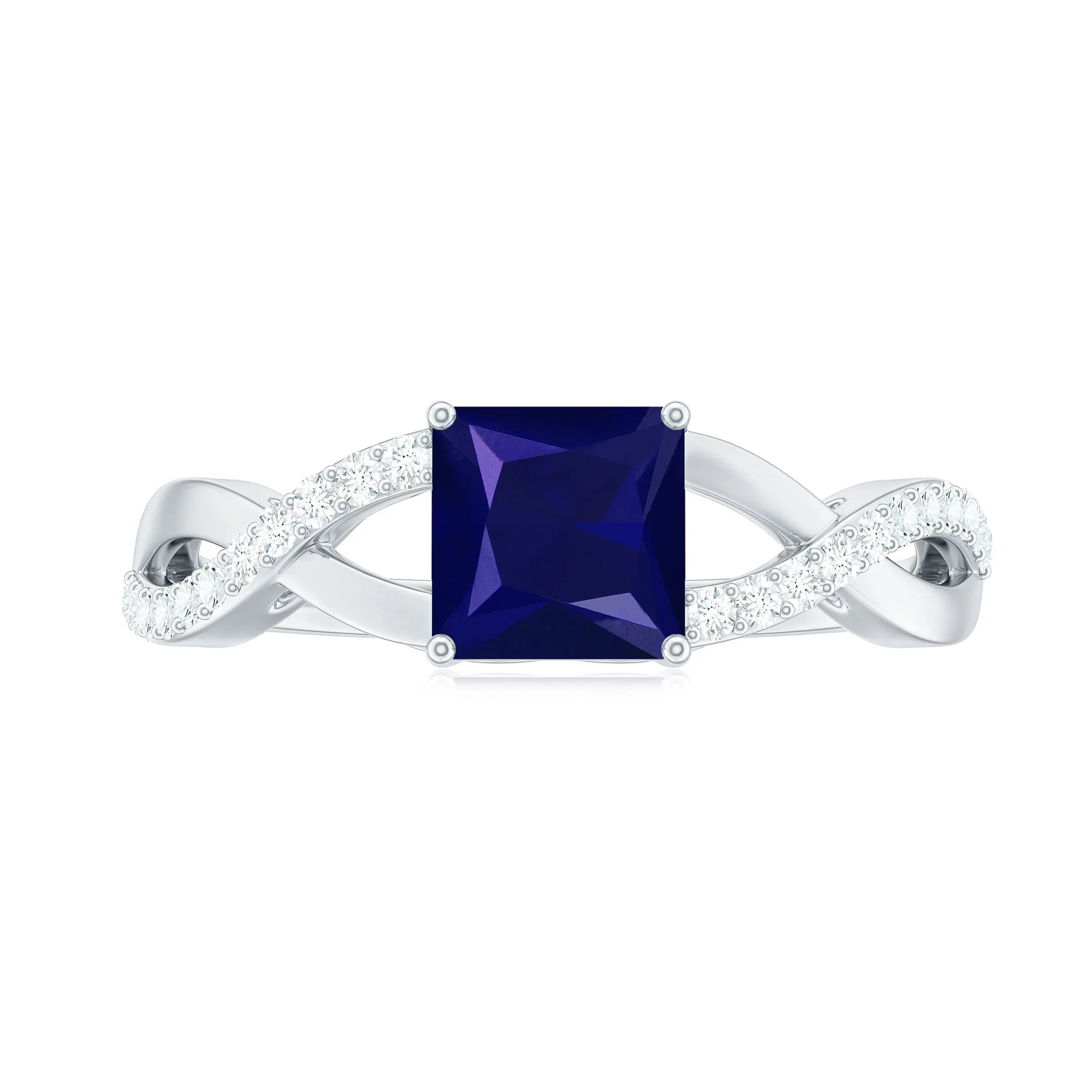 Princess Cut Solitaire Lab-Created Blue Sapphire and Diamond Ring