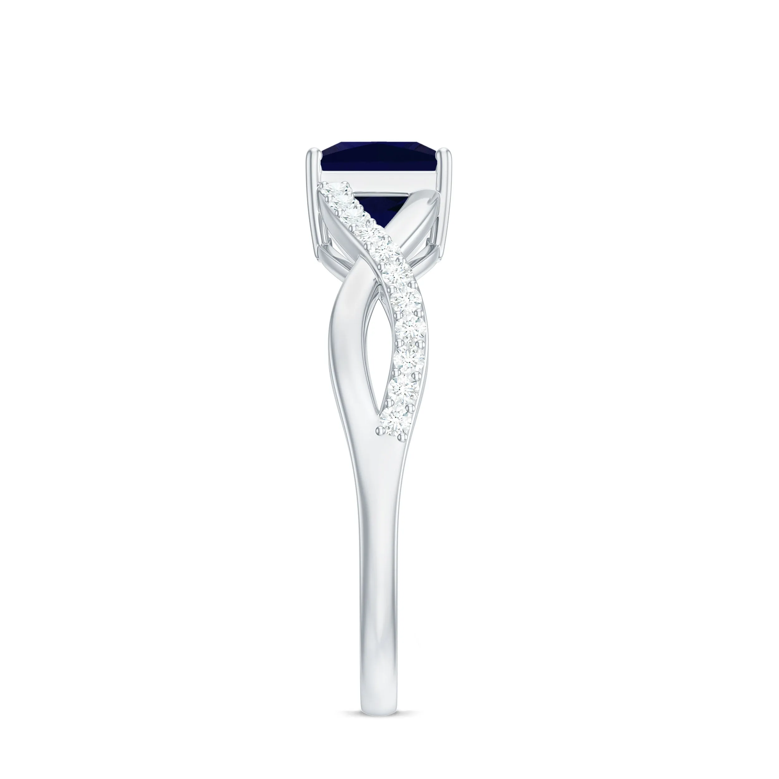 Princess Cut Solitaire Lab-Created Blue Sapphire and Diamond Ring
