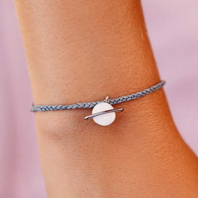 PURA VIDA WHITE OPAL SATURN BRACELET SMOKE BLUE SILVER