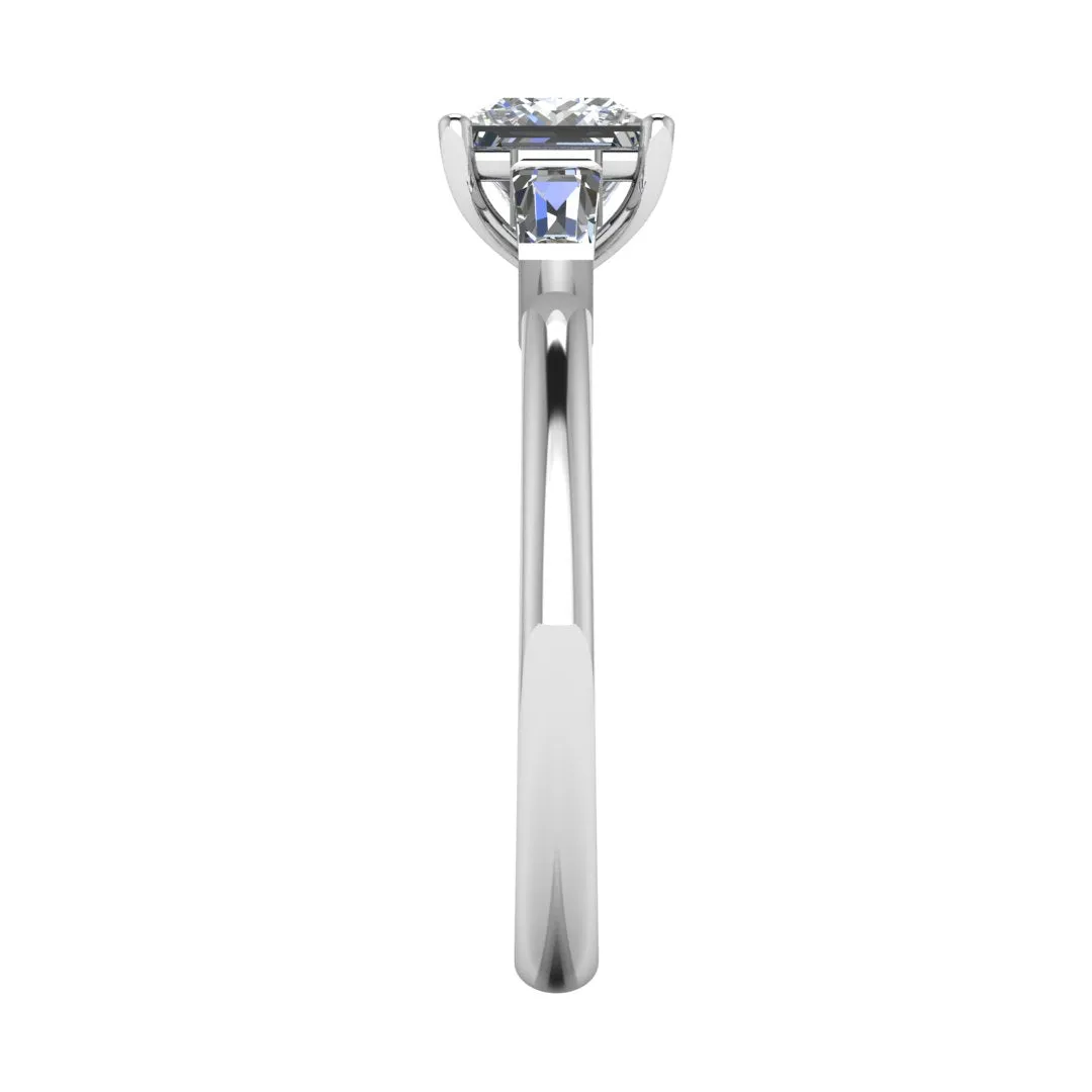 "Darcy" Three Stone Princess Cut with Tapered Baguette Cut Diamond Trilogy Engagement Ring 3SPC03