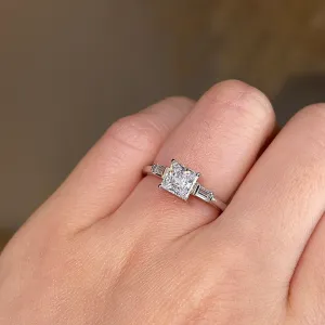 "Darcy" Three Stone Princess Cut with Tapered Baguette Cut Diamond Trilogy Engagement Ring 3SPC03