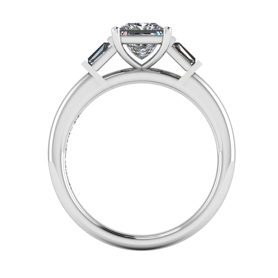 "Darcy" Three Stone Princess Cut with Tapered Baguette Cut Diamond Trilogy Engagement Ring 3SPC03