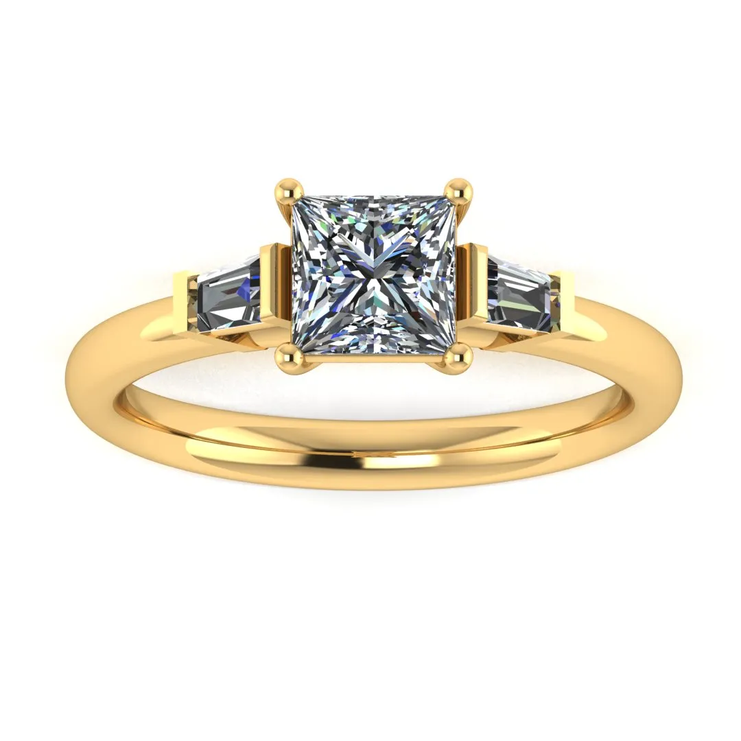 "Darcy" Three Stone Princess Cut with Tapered Baguette Cut Diamond Trilogy Engagement Ring 3SPC03