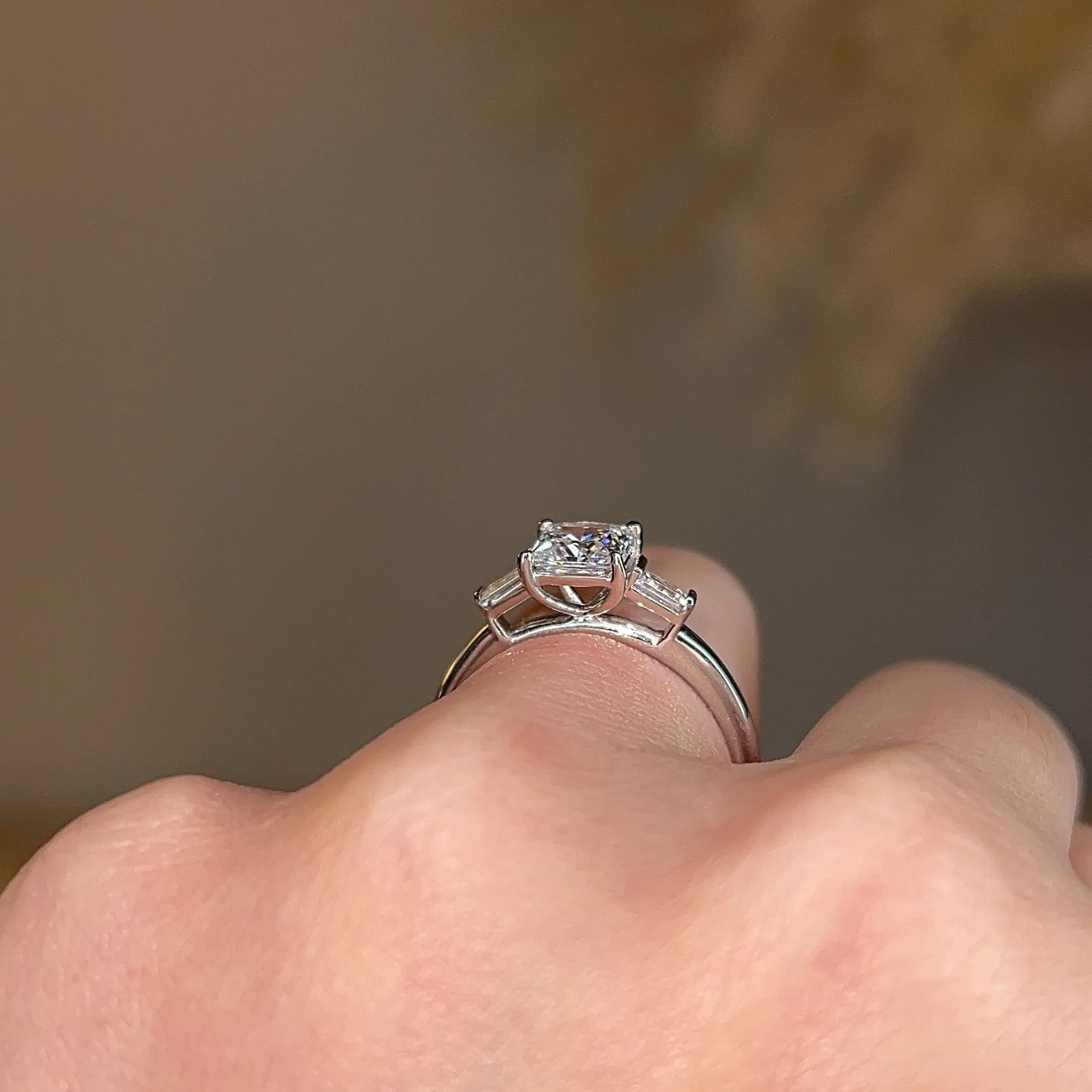"Darcy" Three Stone Princess Cut with Tapered Baguette Cut Diamond Trilogy Engagement Ring 3SPC03