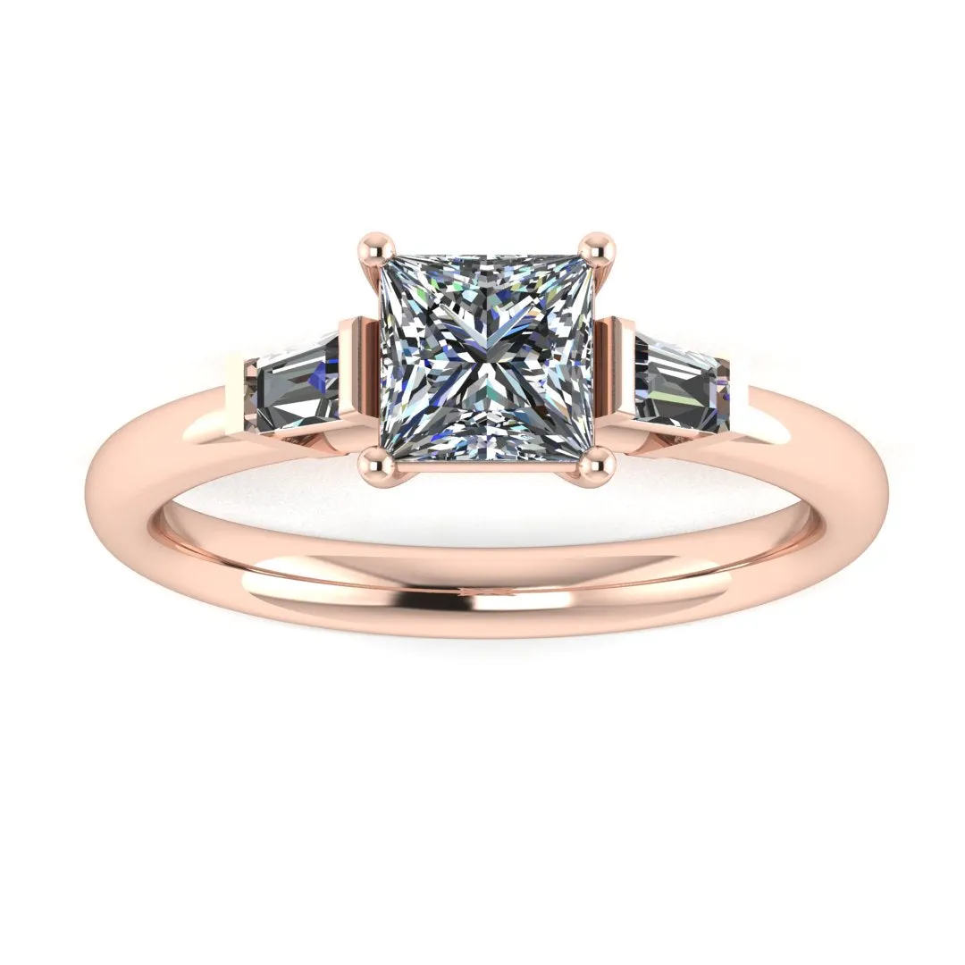 "Darcy" Three Stone Princess Cut with Tapered Baguette Cut Diamond Trilogy Engagement Ring 3SPC03