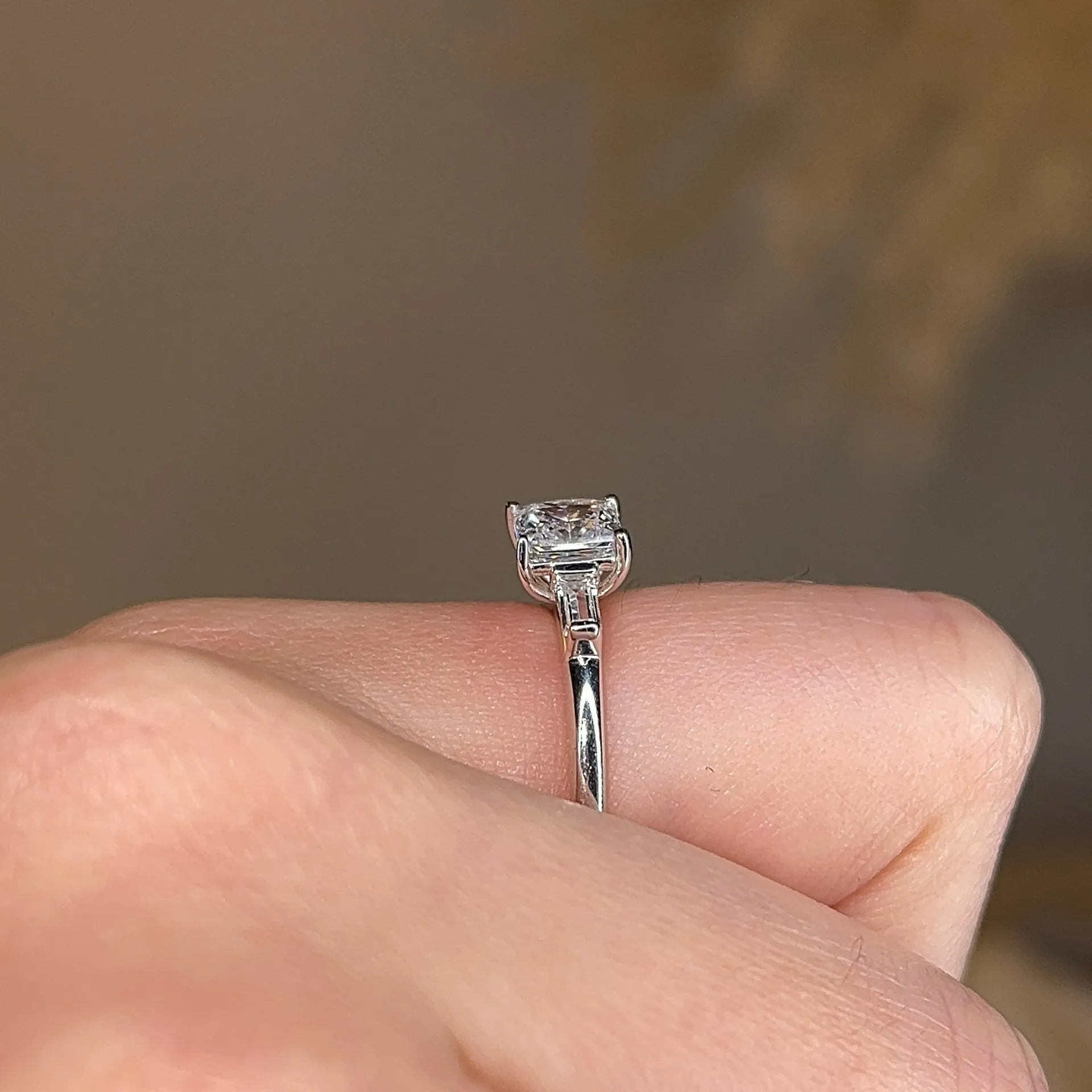 "Darcy" Three Stone Princess Cut with Tapered Baguette Cut Diamond Trilogy Engagement Ring 3SPC03