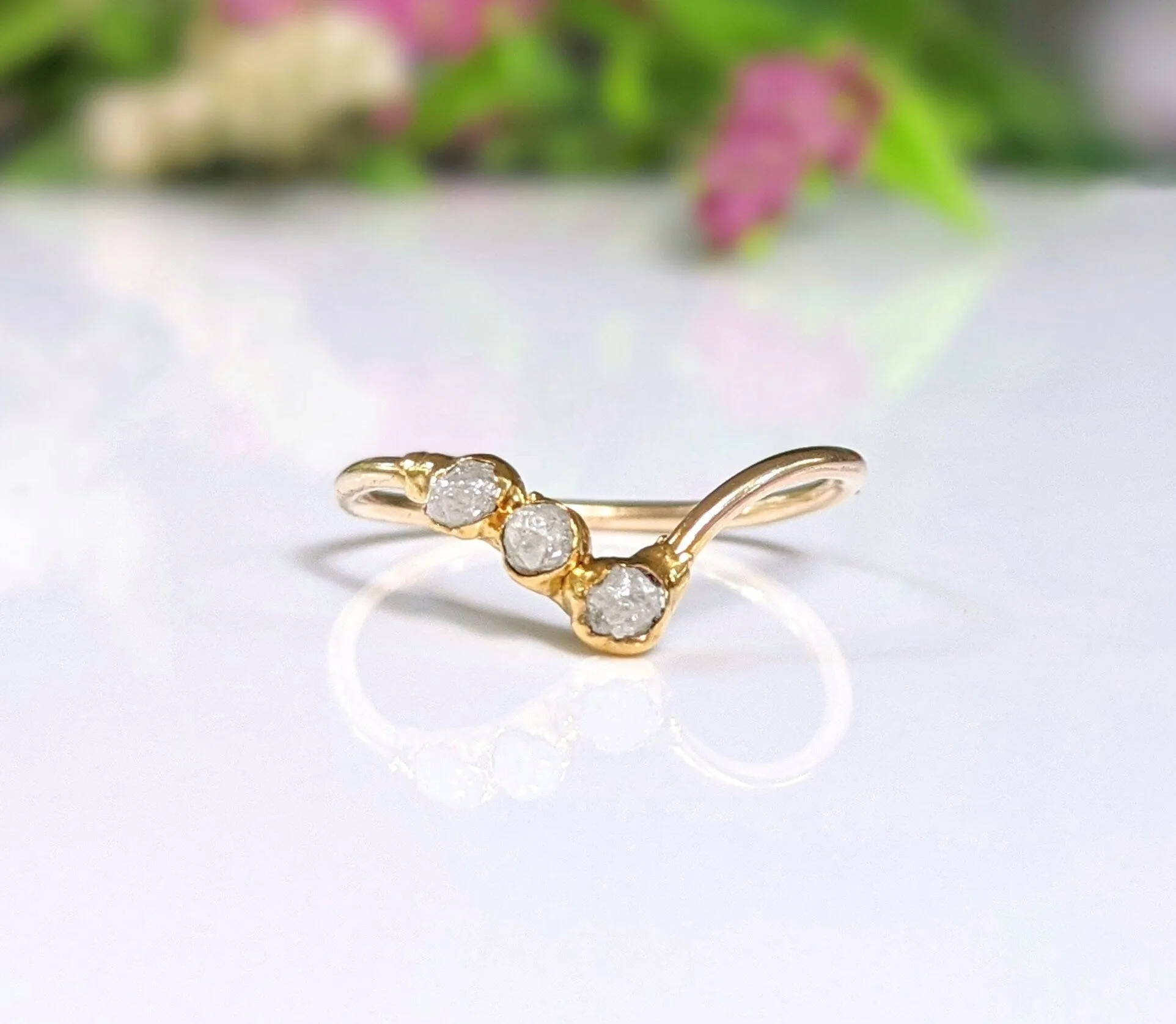 Raw diamond Chevron engagement ring