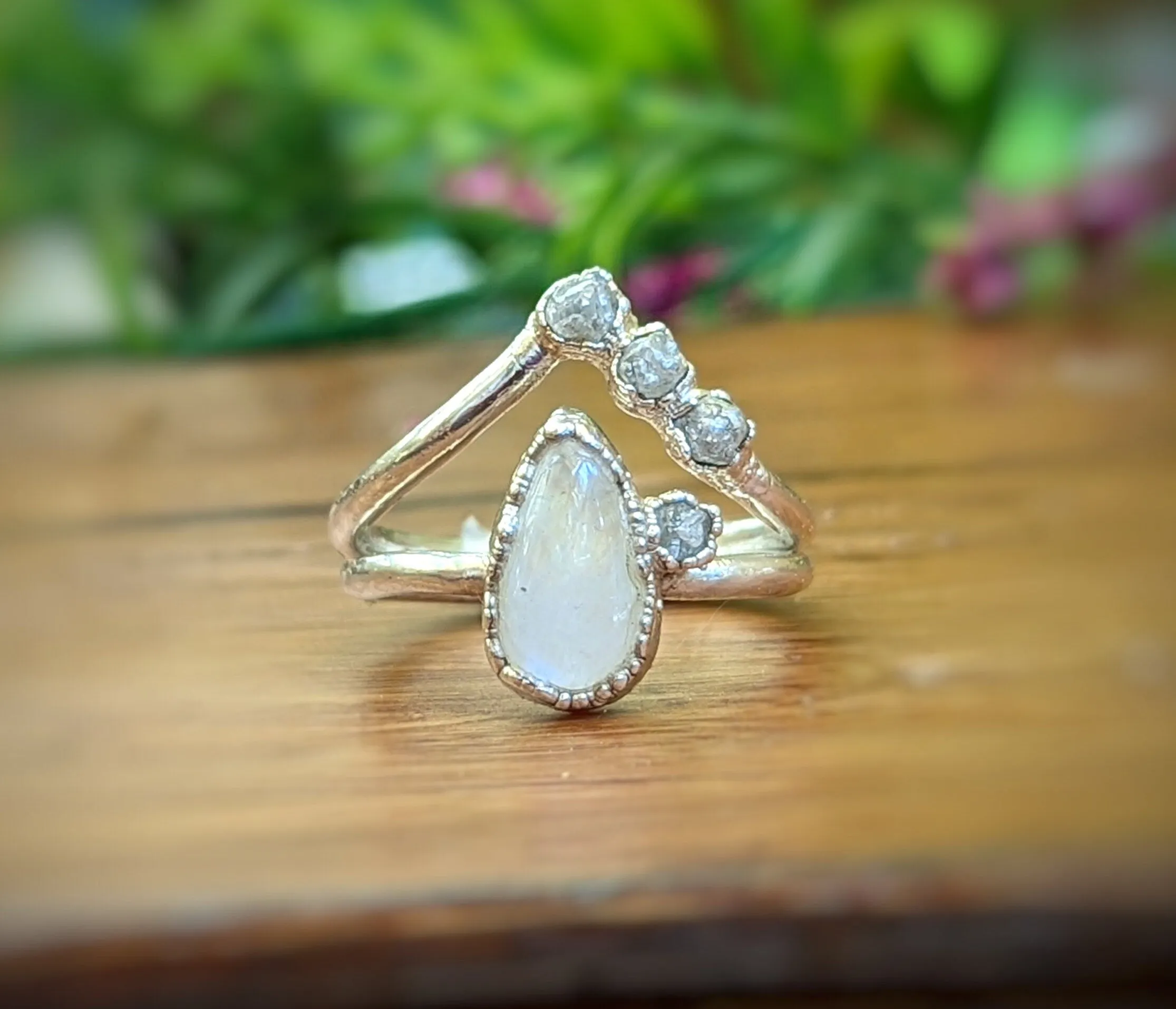 Raw diamond Chevron engagement ring