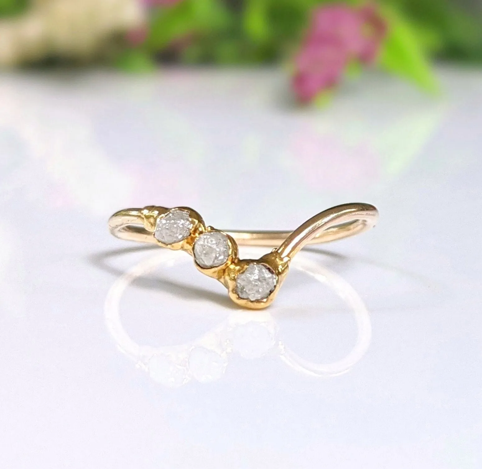 Raw diamond Chevron engagement ring