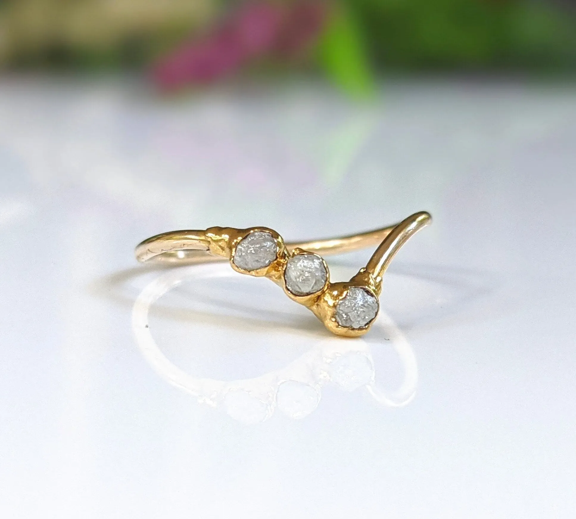 Raw diamond Chevron engagement ring