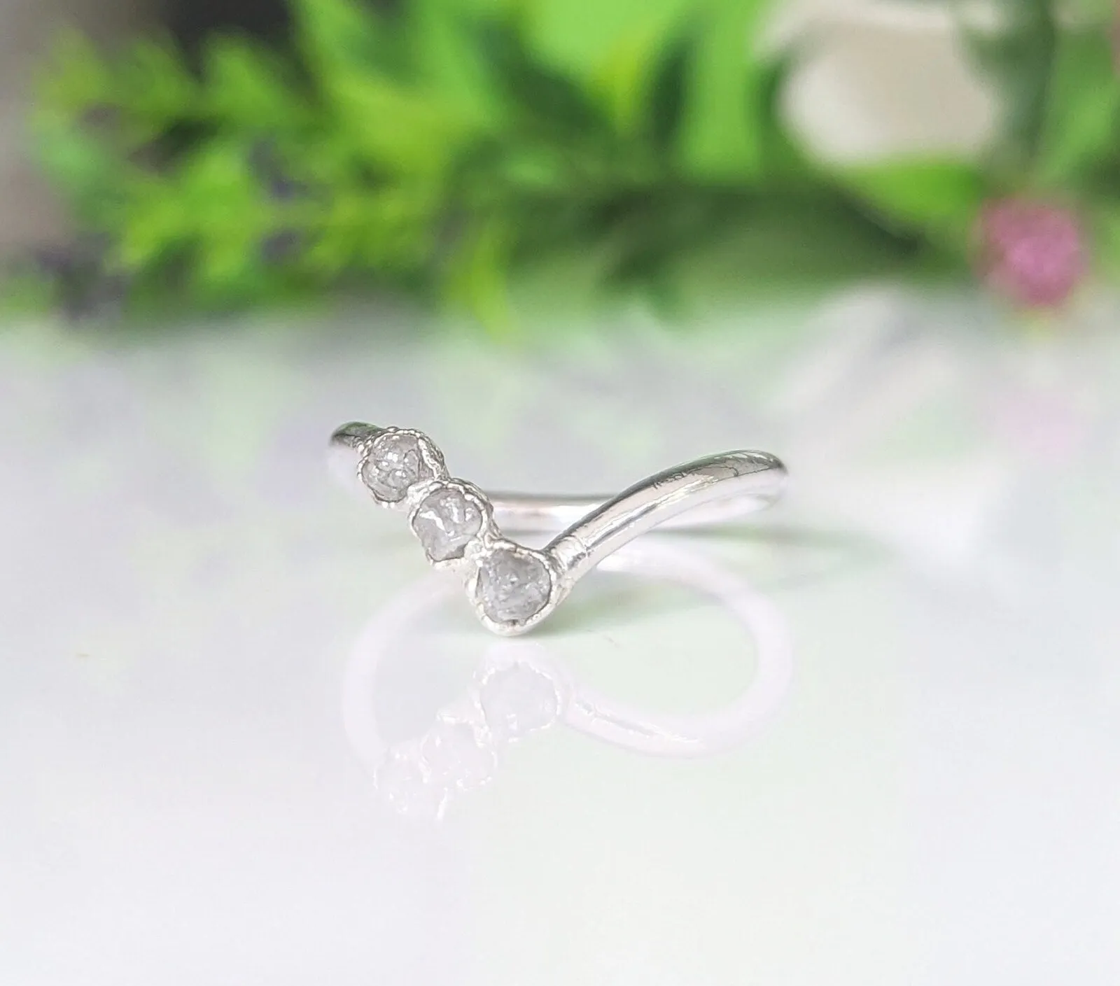 Raw diamond Chevron engagement ring