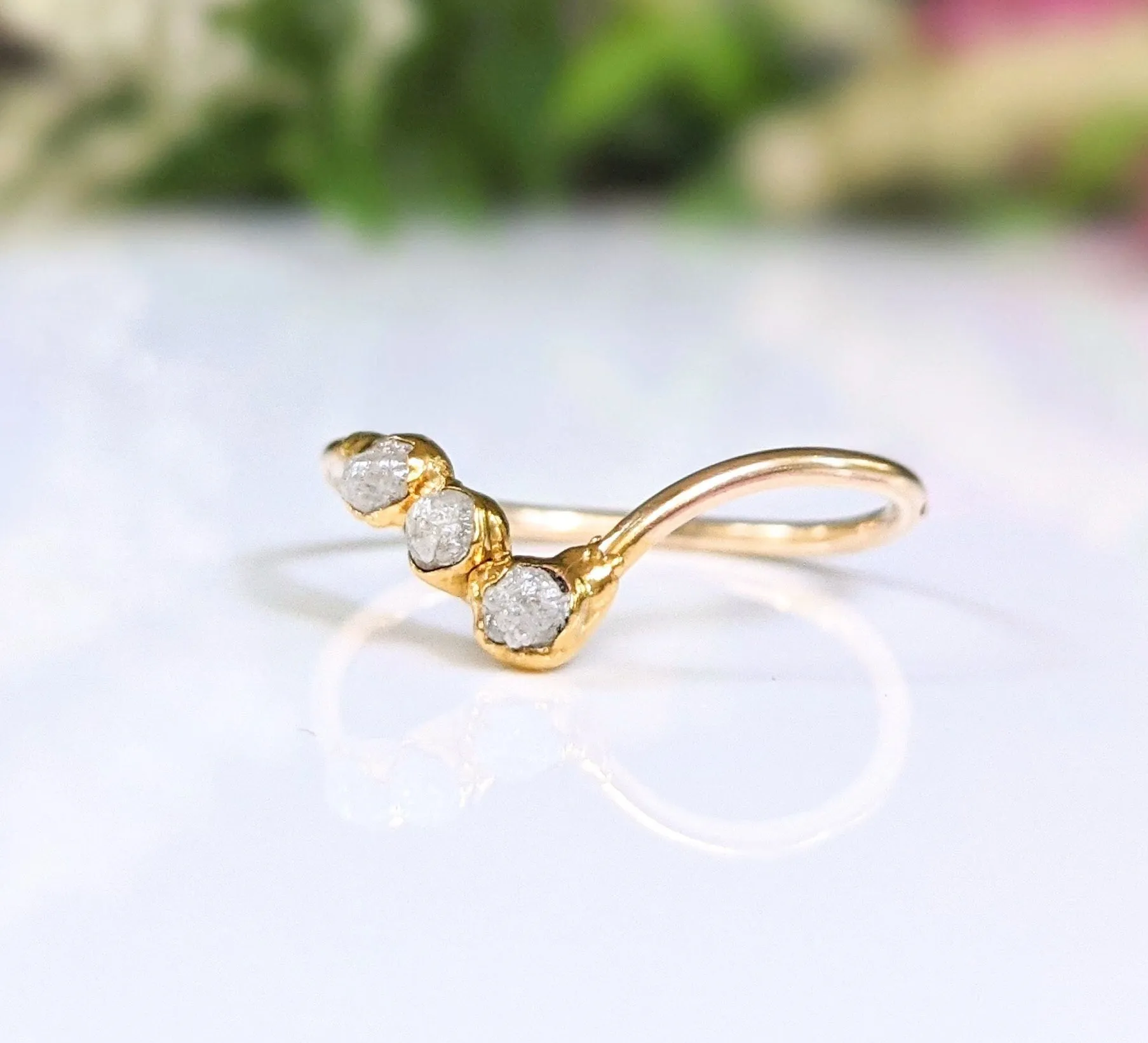 Raw diamond Chevron engagement ring