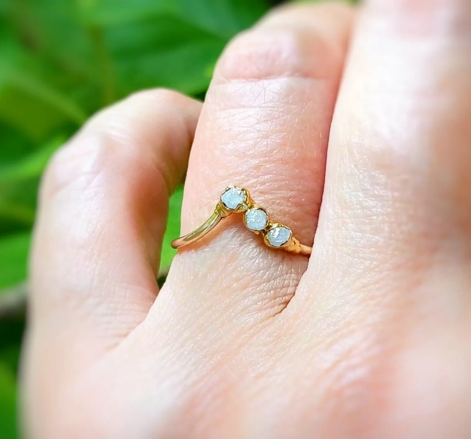 Raw diamond Chevron engagement ring