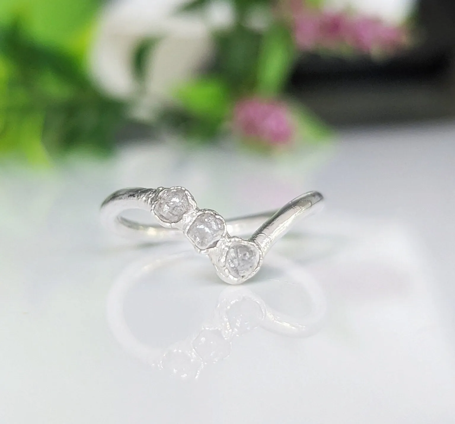 Raw diamond Chevron engagement ring