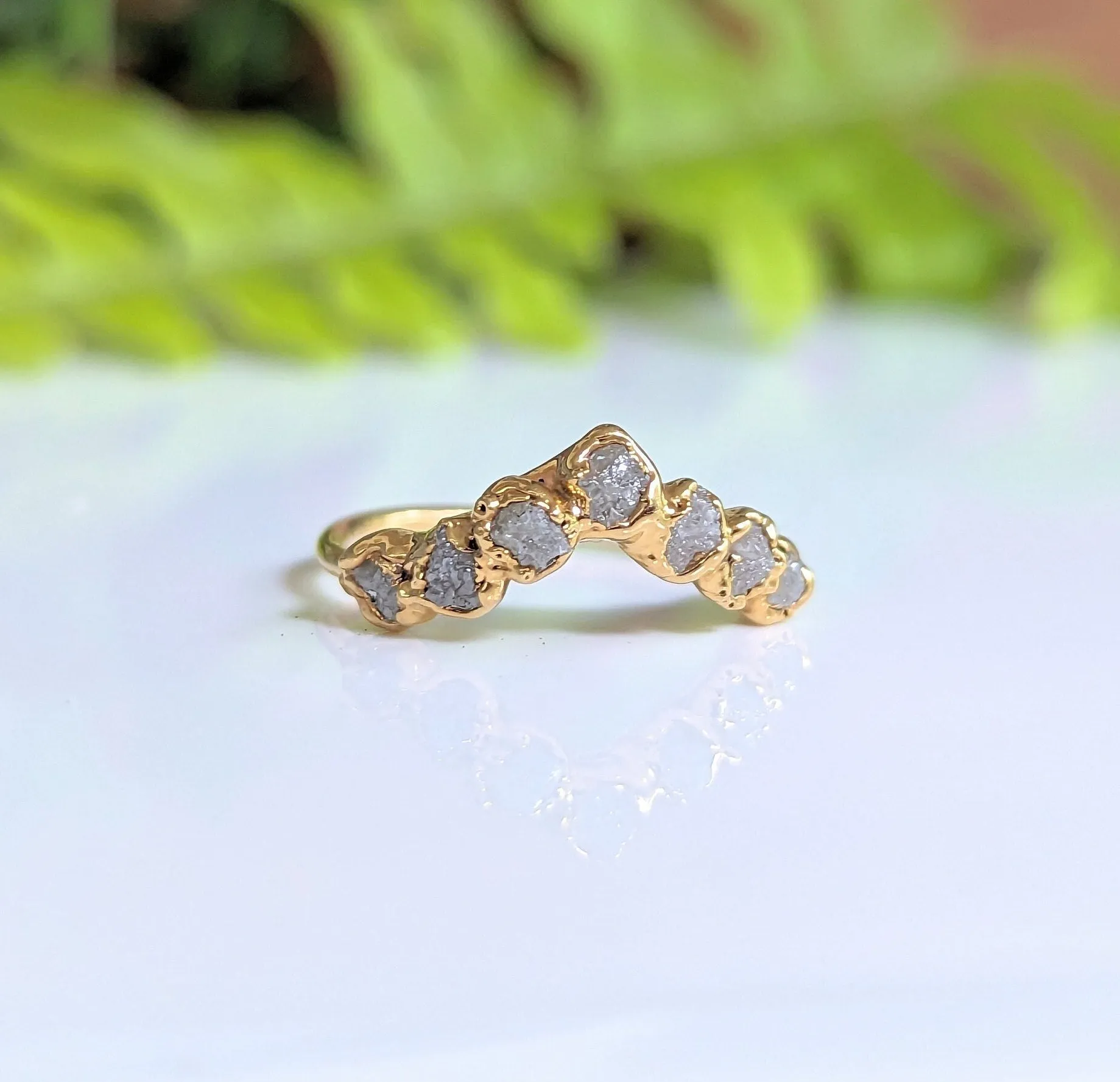 Raw diamond Chevron wedding band