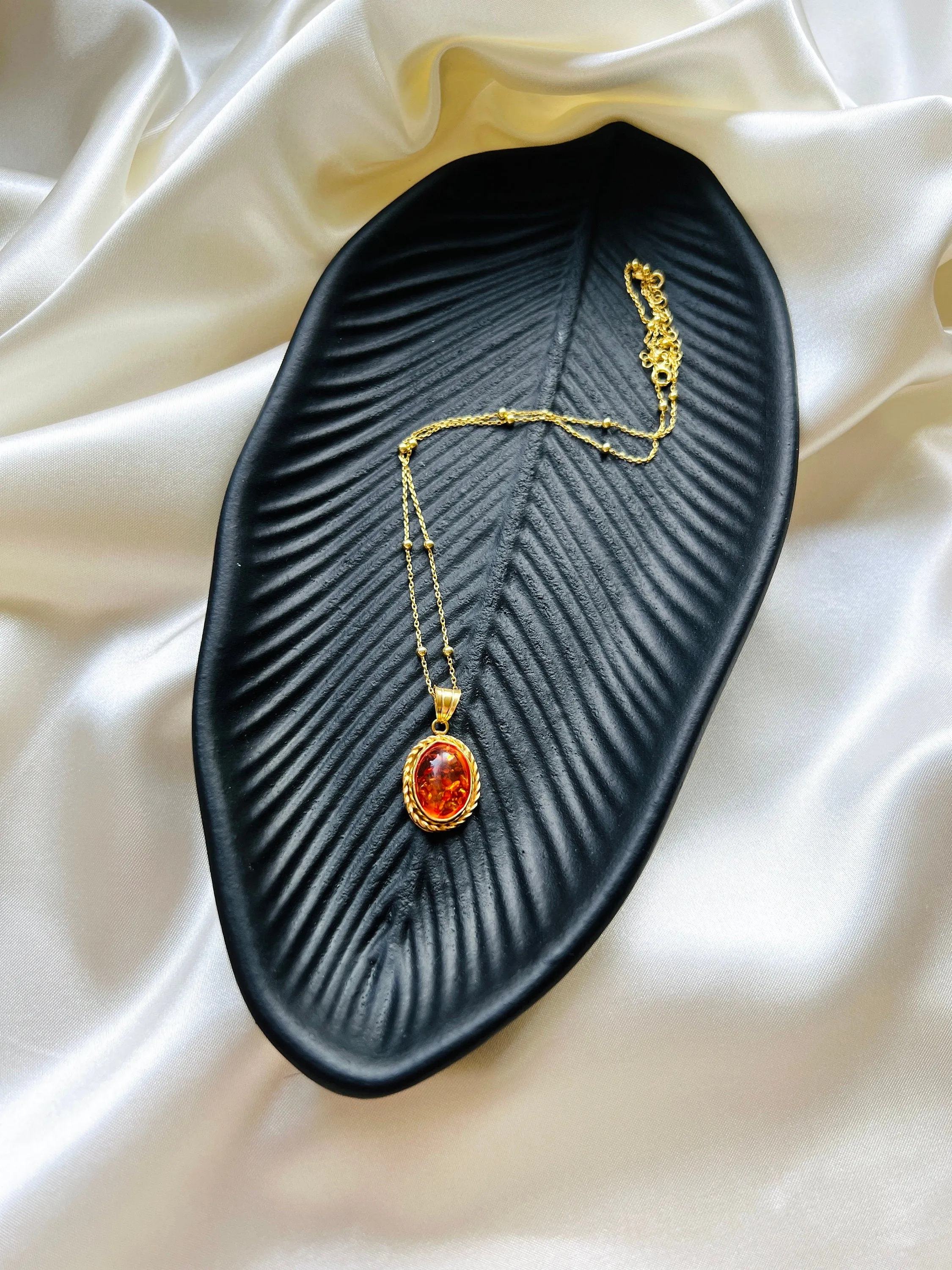 Real Amber Necklace |Baltic Amber Pendant in Sterling Silver |Baltic Amber Jewelry for Adult| Polished Baltic Amber Necklace in Silver